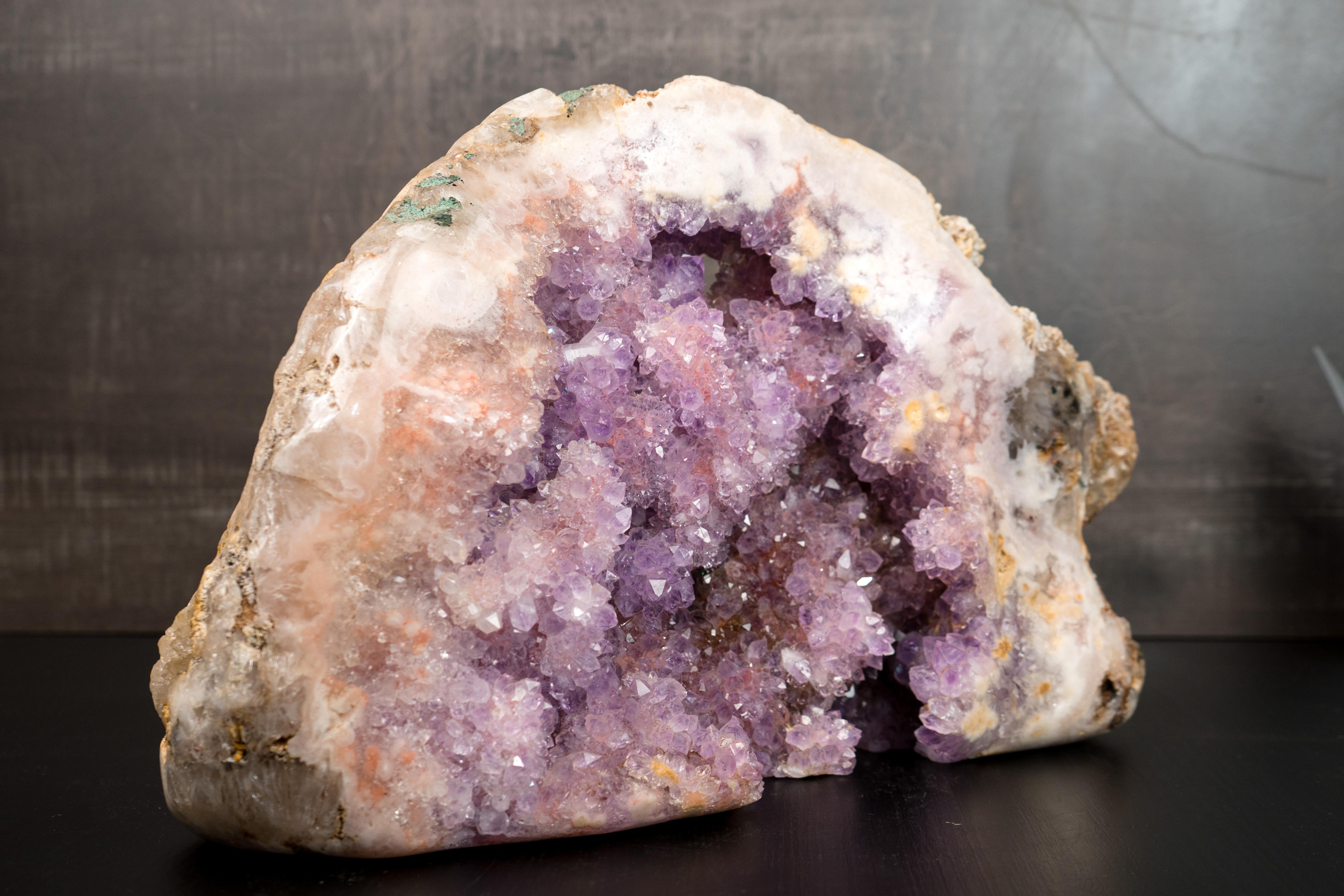 Contemporary Super Extra Pink & Purple Amethyst Geode with Sparkling Druzy For Sale