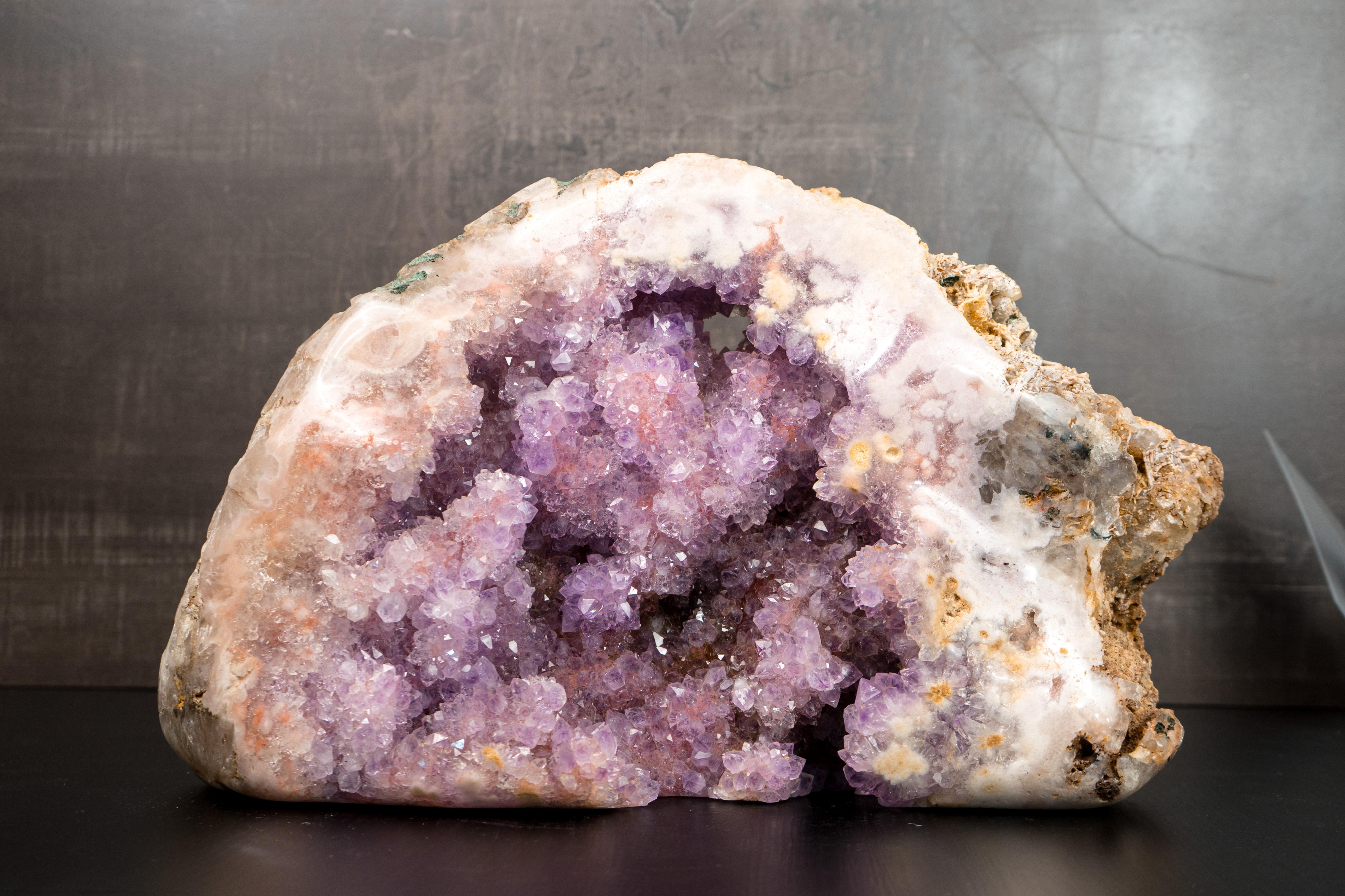 Crystal Super Extra Pink & Purple Amethyst Geode with Sparkling Druzy For Sale