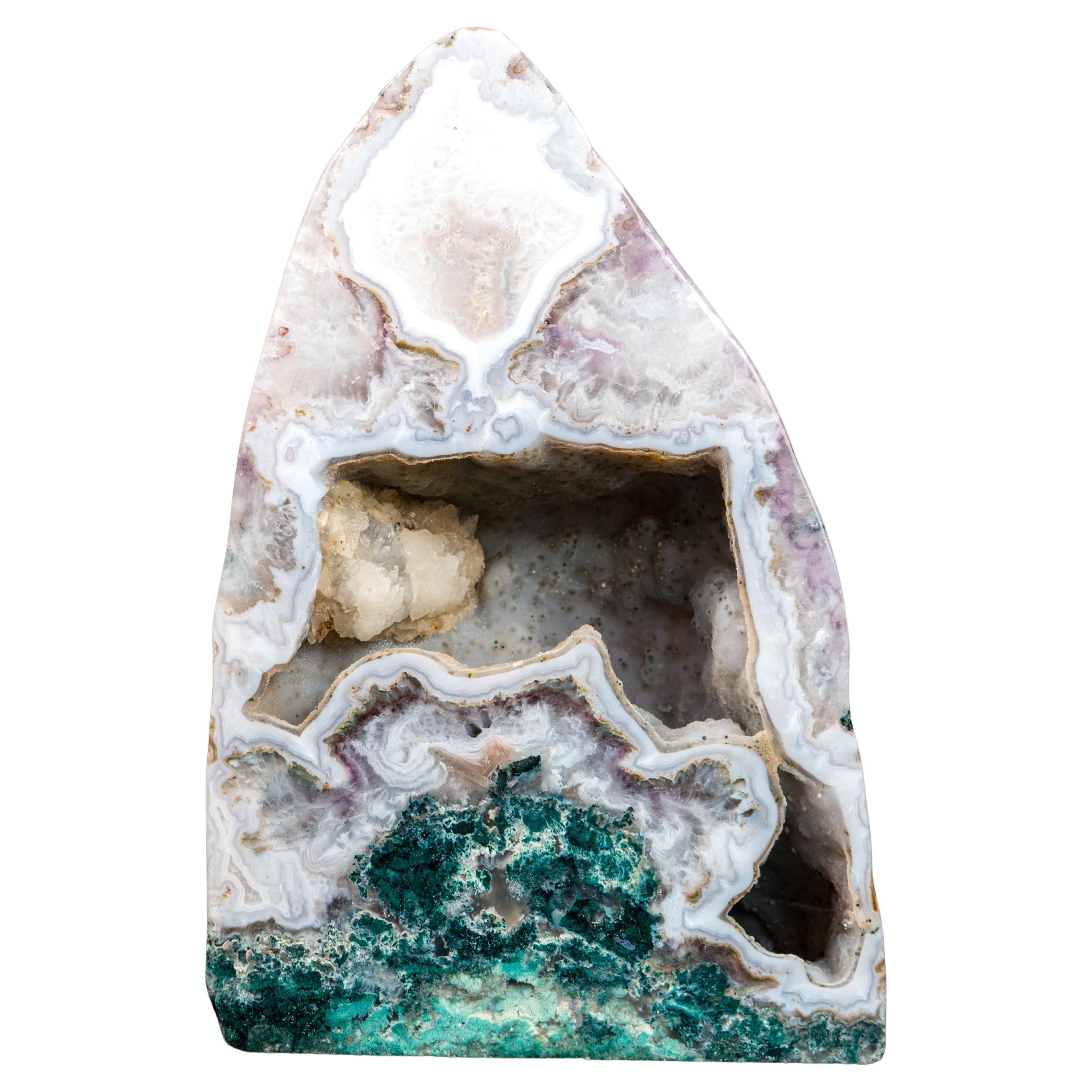 Rare White Agate with Crystal and Green Jasper Geode