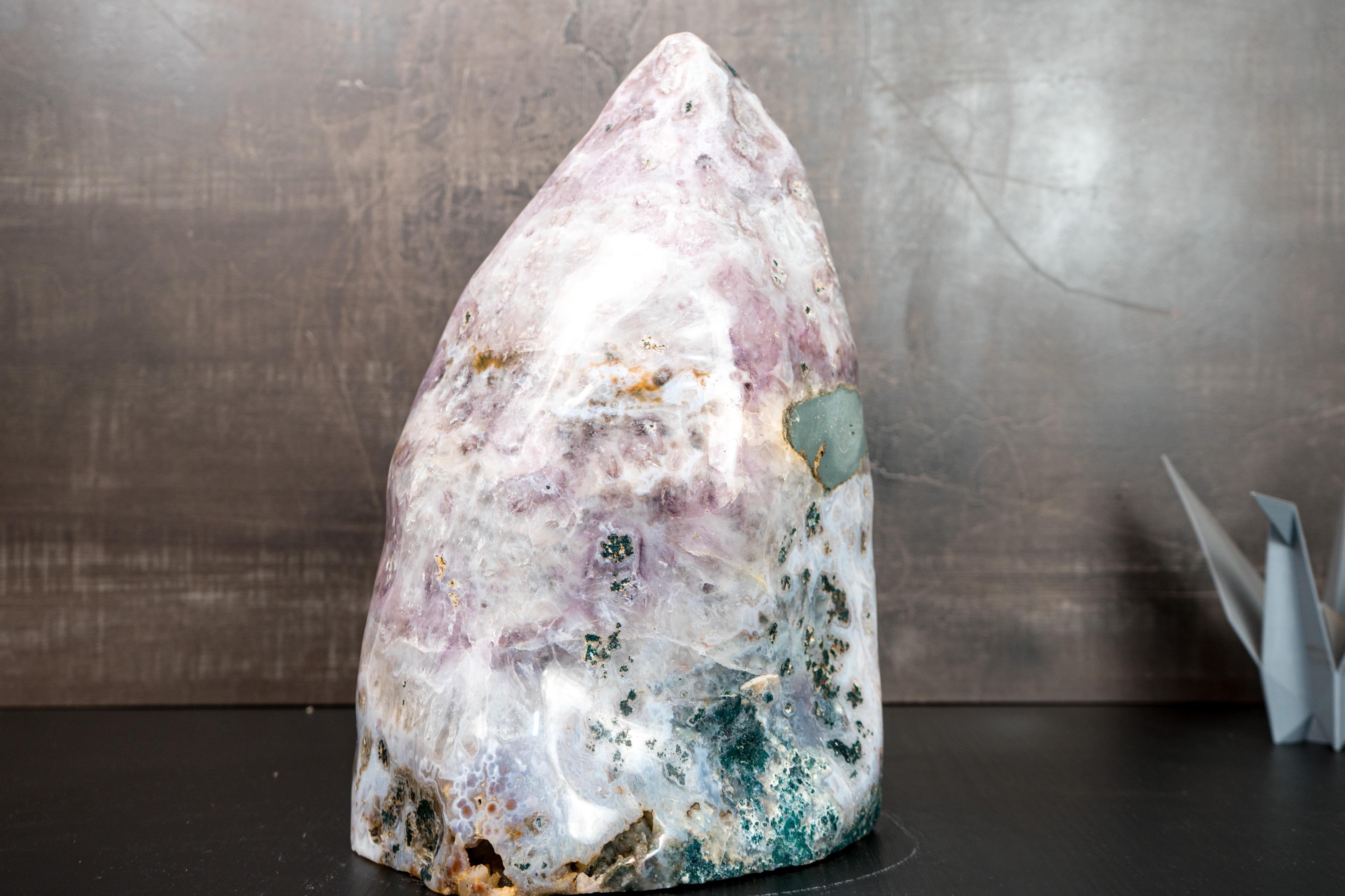 Rare White Agate with Crystal and Green Jasper Geode For Sale 4