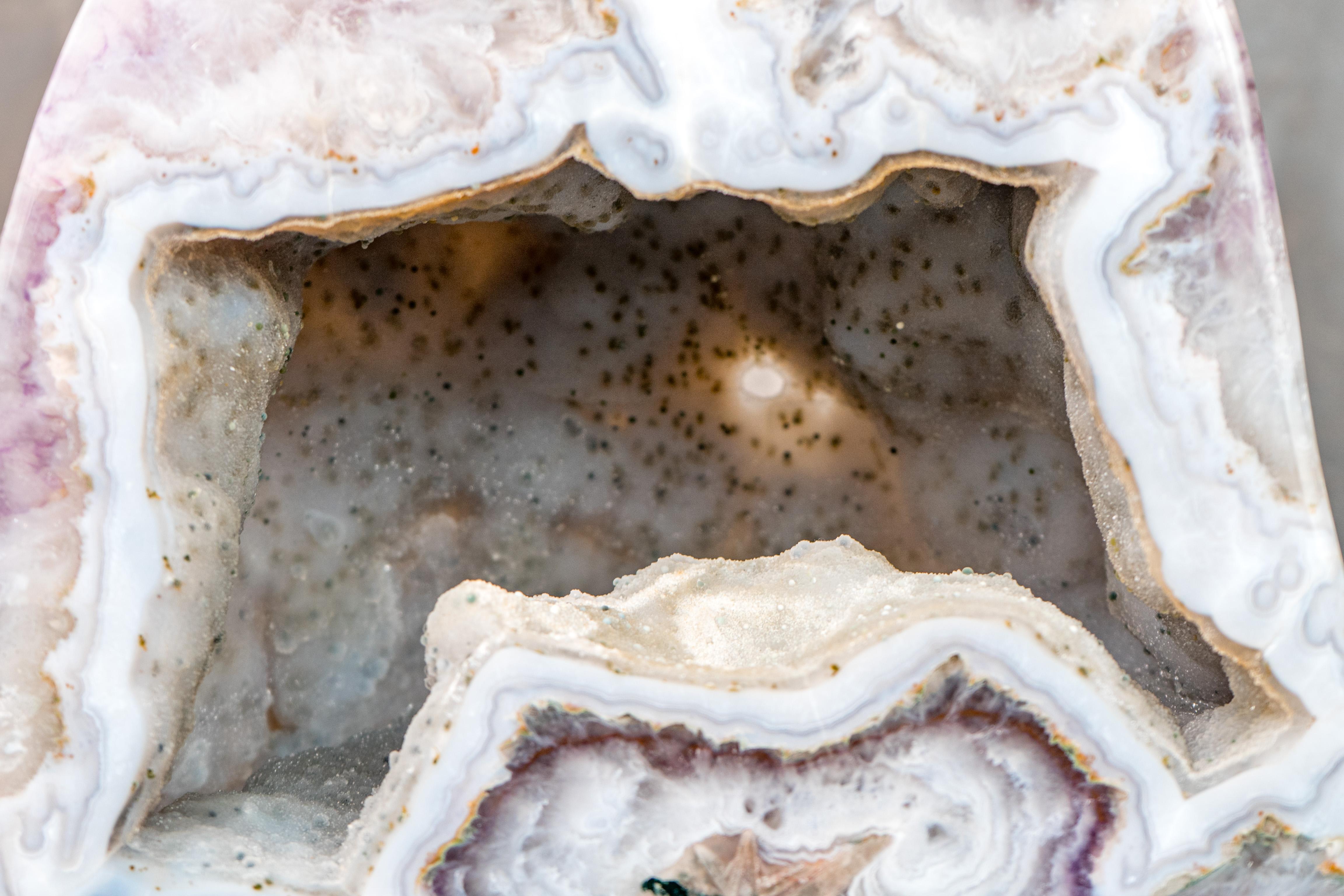 Rare White Agate Geode with Crystal and Green Jasper For Sale 4