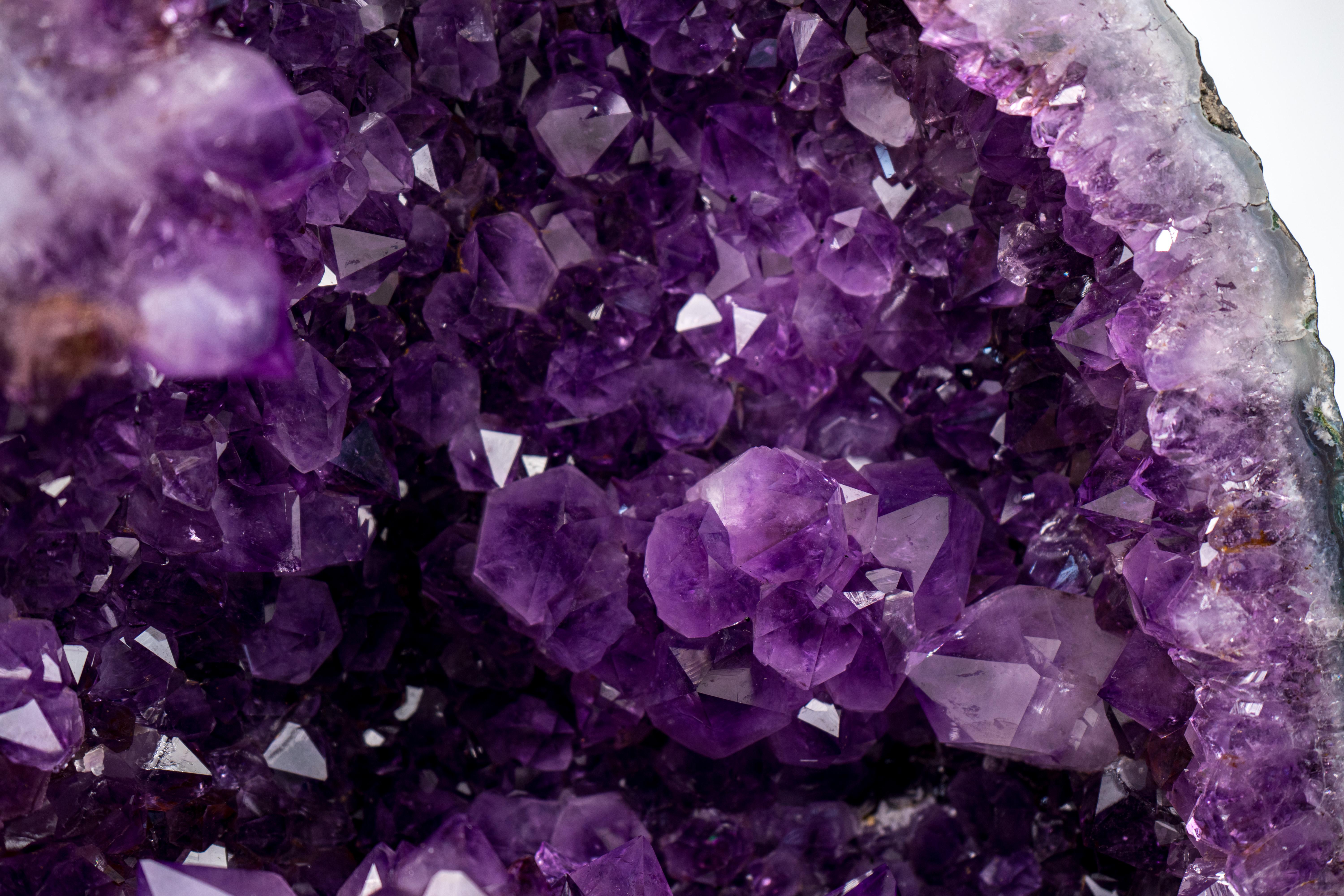 Contemporary Twin Amethyst Geode Cave with Large, Deep Purple Druzy Crystals For Sale
