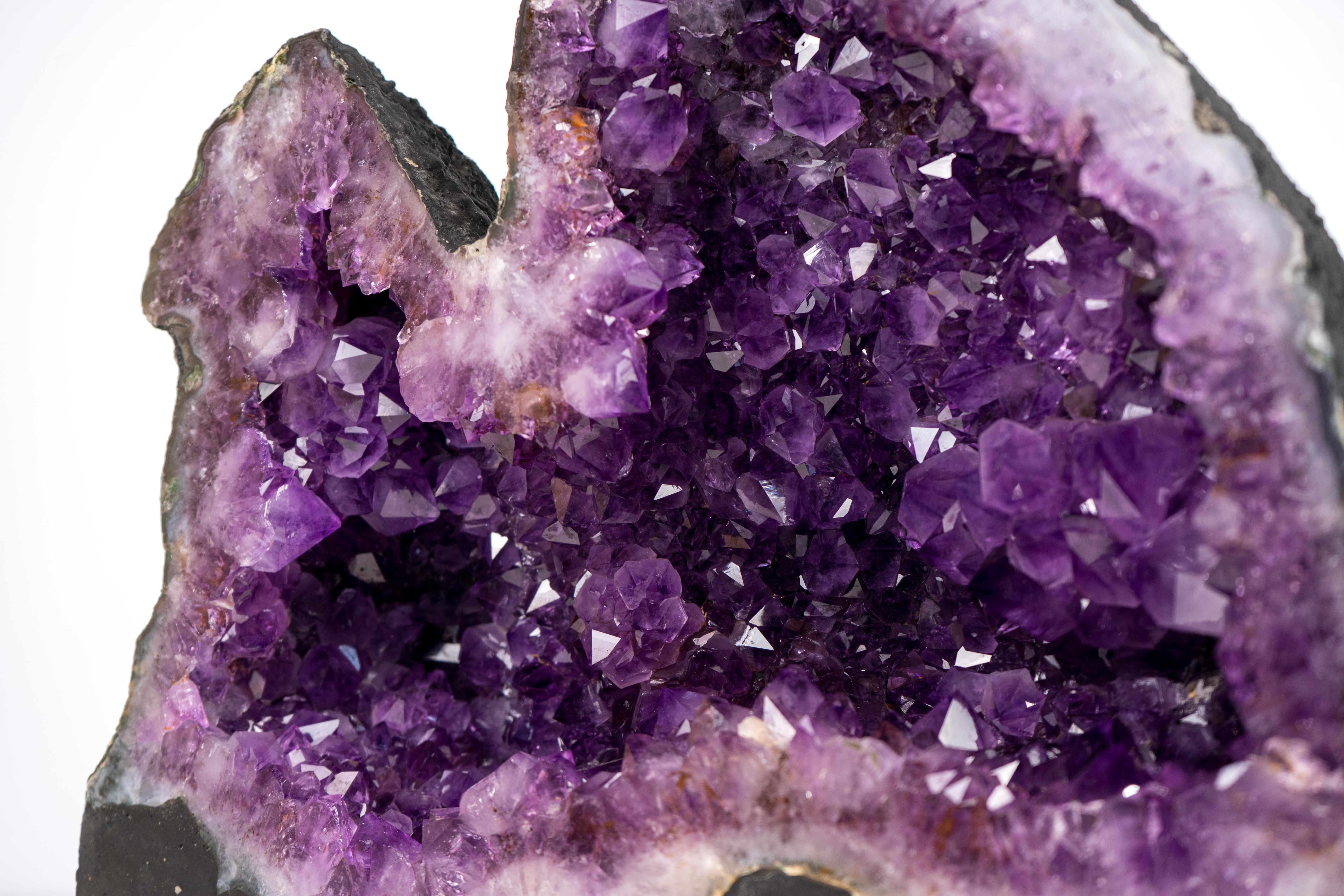 Twin Amethyst Geode Cave with Large, Deep Purple Druzy Crystals For Sale 4