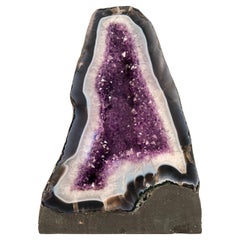 Rare Blue & White Lace Agate Geode with Sparkling Violet Amethyst Druzy