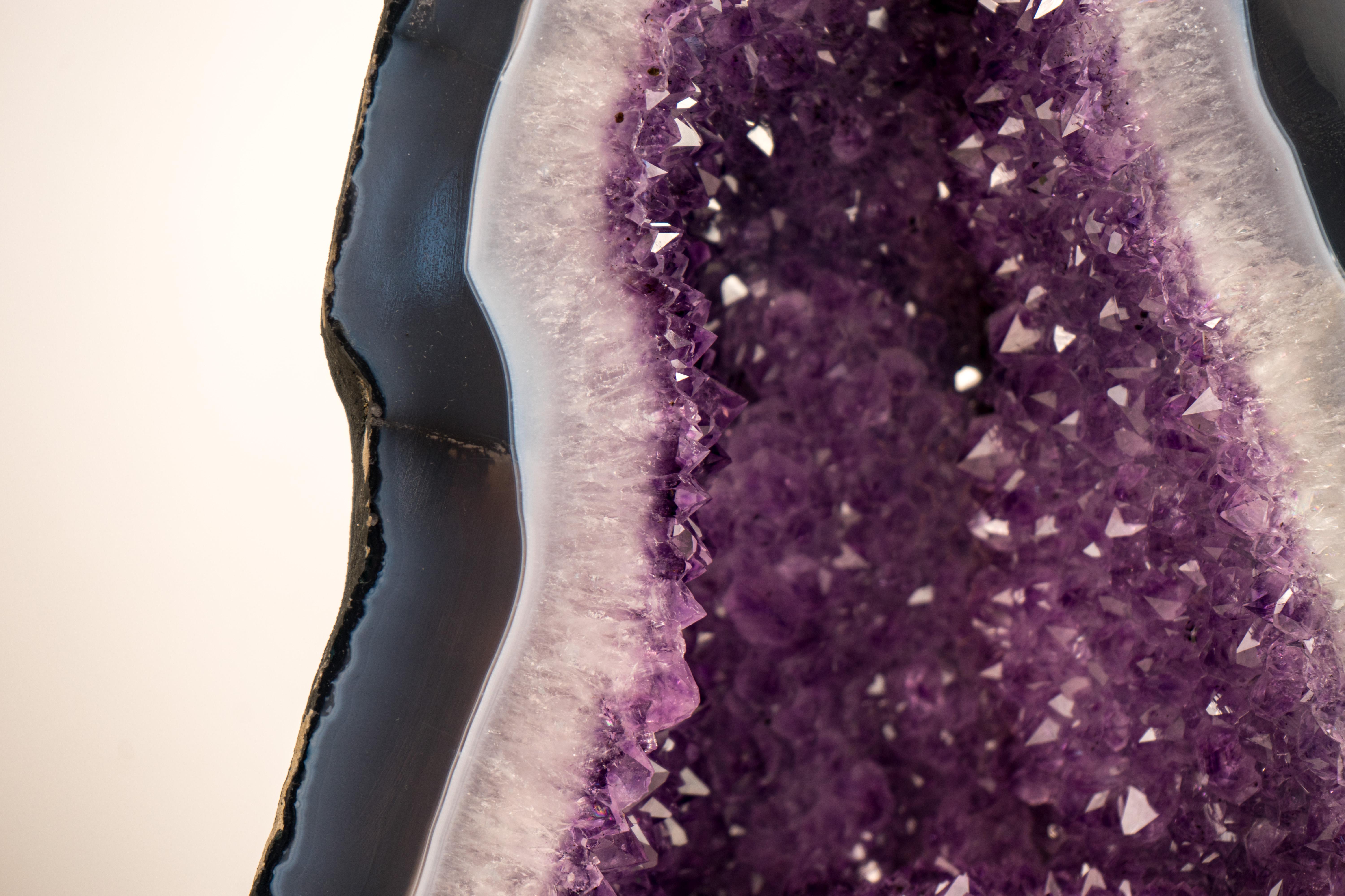 Rare Blue & White Lace Agate Geode with Sparkling Violet Amethyst Druzy For Sale 2