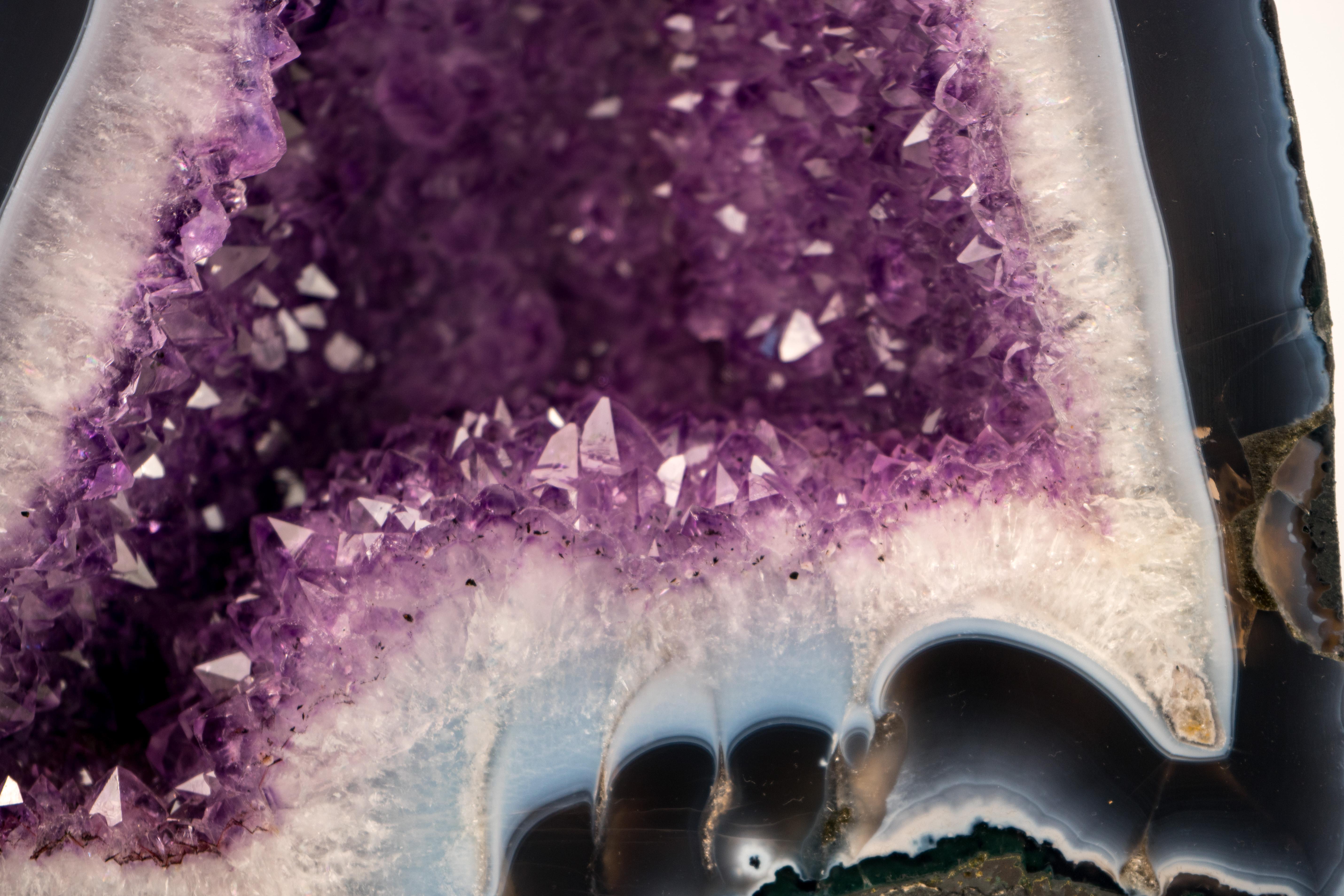 Rare Blue & White Lace Agate Geode with Sparkling Violet Amethyst Druzy For Sale 3