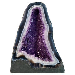 Exceptional Blue & White Lace Agate Geode with Sparkling Violet Amethyst Druzy