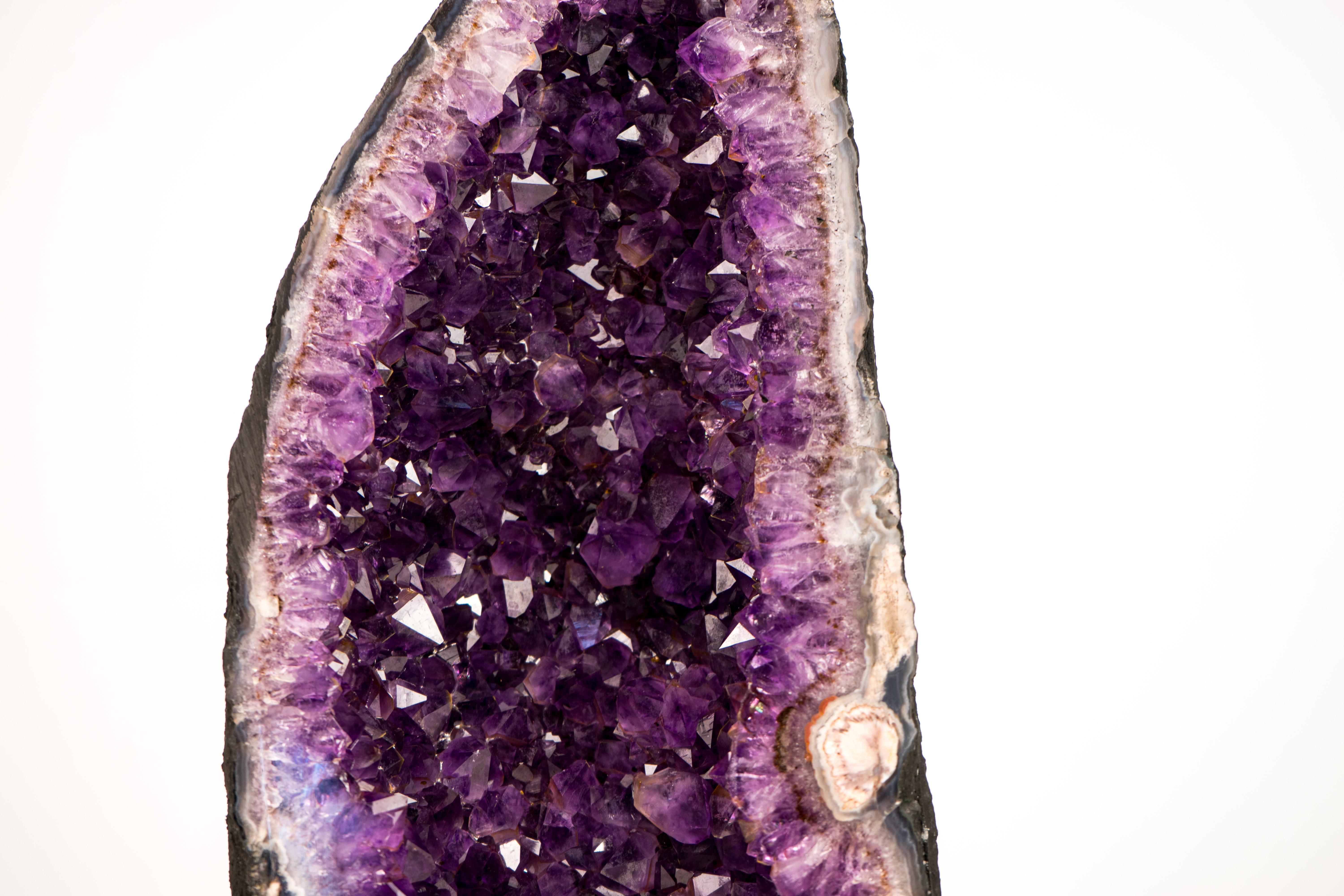 Brazilian Stunning Amethyst Geode Cathedral with Large Sparkly Deep Violet-Purple Crystals For Sale