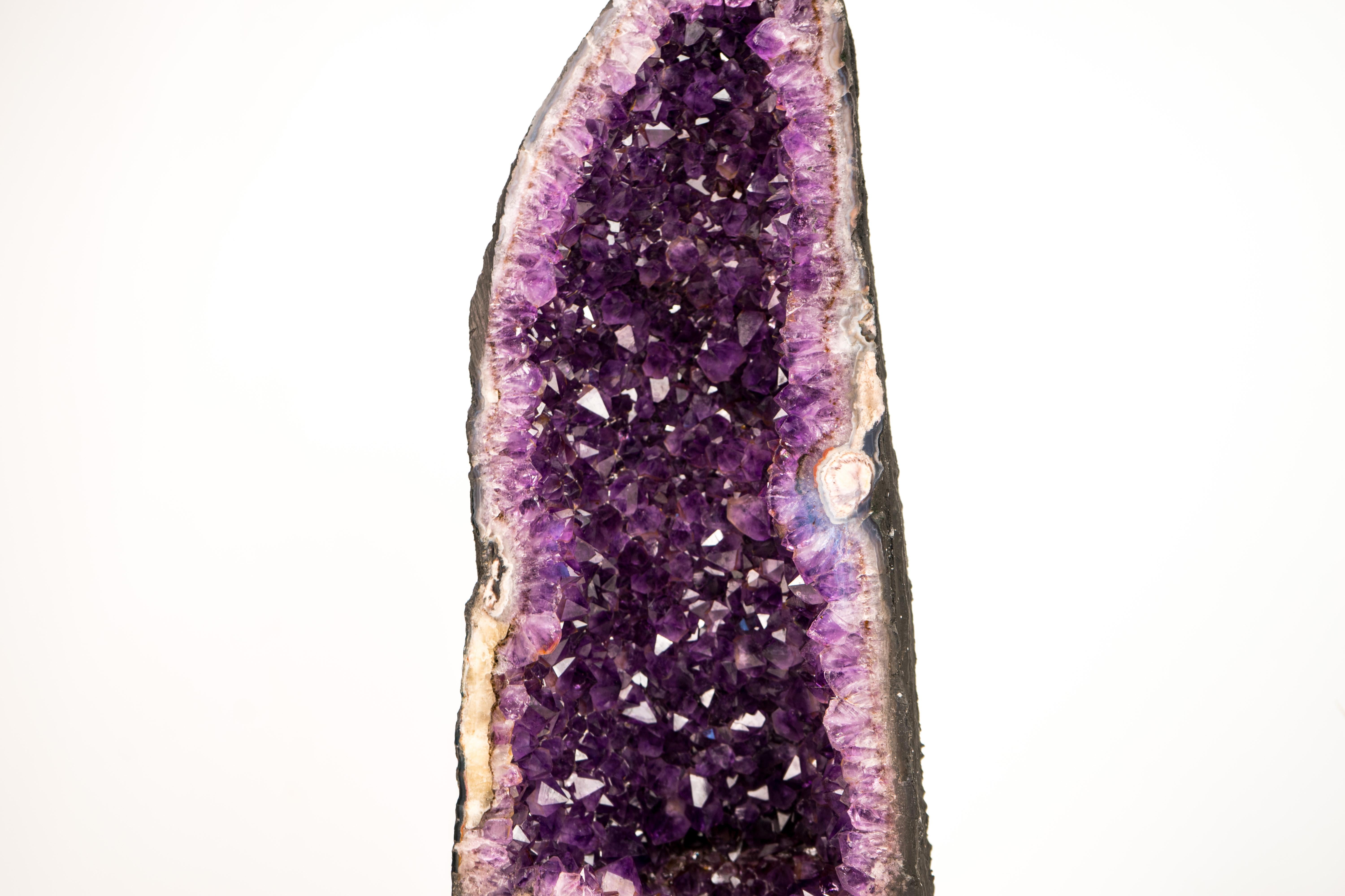 Contemporary Stunning Amethyst Geode Cathedral with Large Sparkly Deep Violet-Purple Crystals For Sale