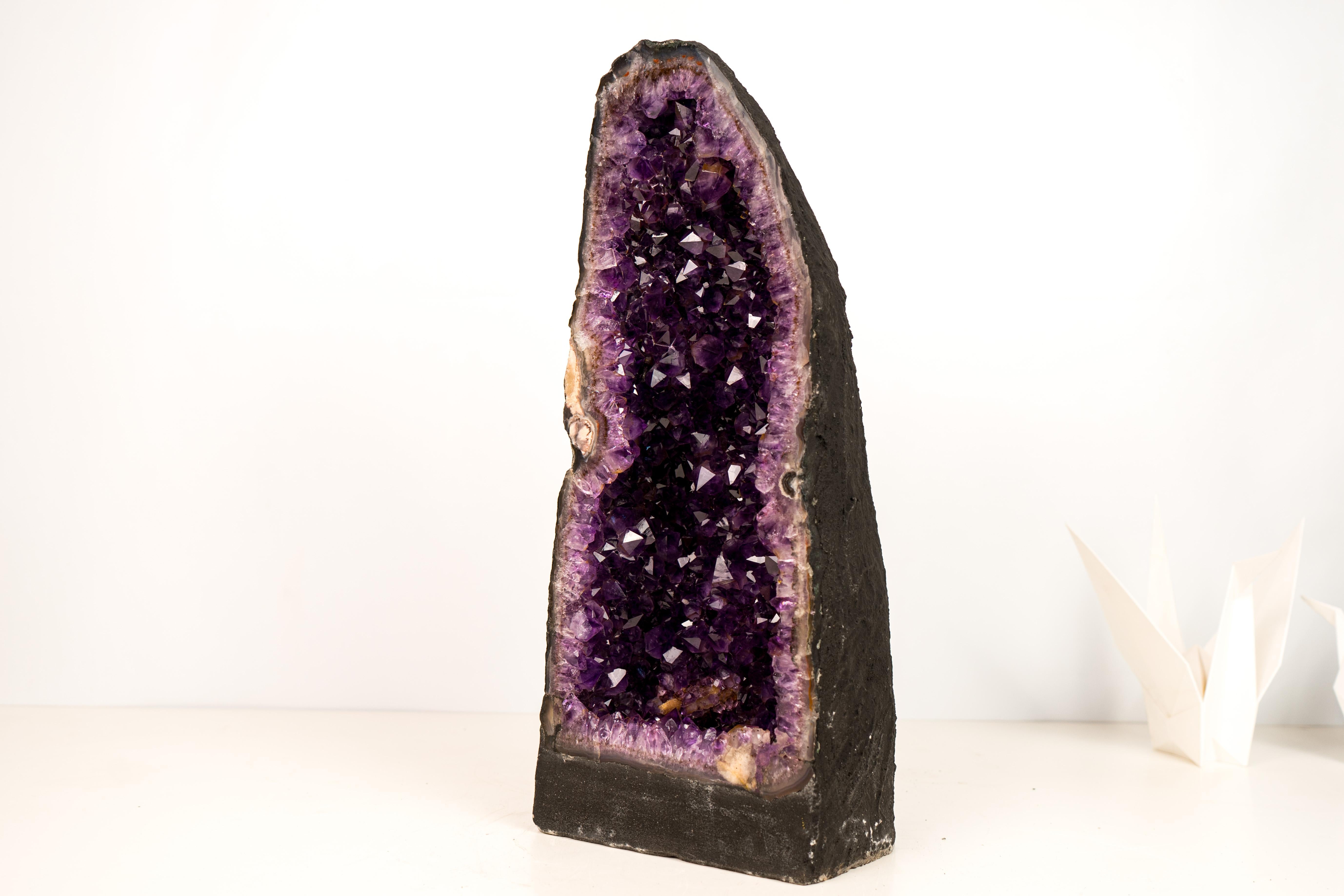Gorgeous Amethyst Cathedral Geode with Large, Deep Violet-Purple Crystals

▫️ Description

Superb in beauty, aesthetics, color, and rarity, this amethyst geode displays many special characteristics. With its elegant formation and large, gemmy