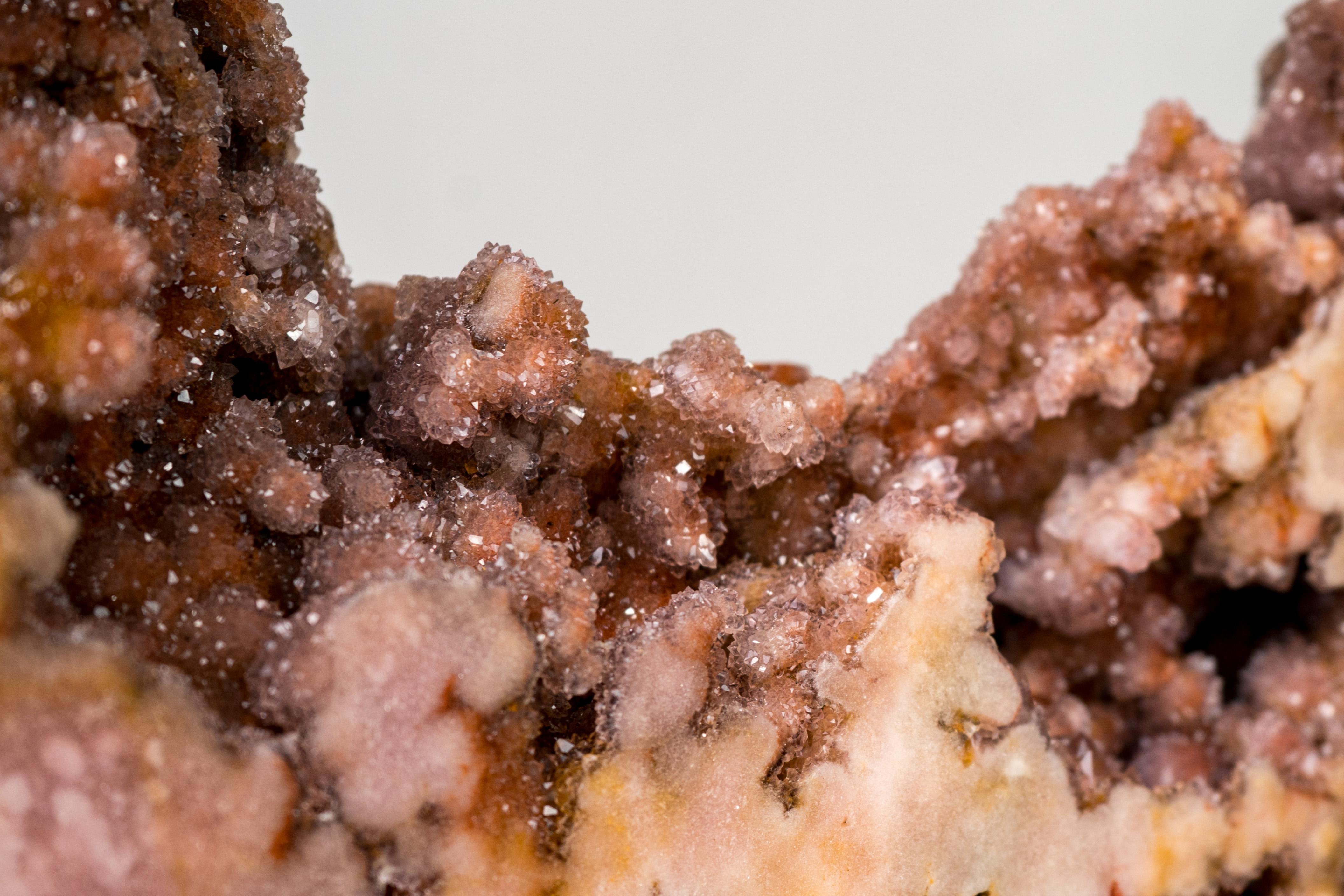 Brazilian Sculptural Pink Amethyst Geode Specimen with Red Galaxy Druzy For Sale