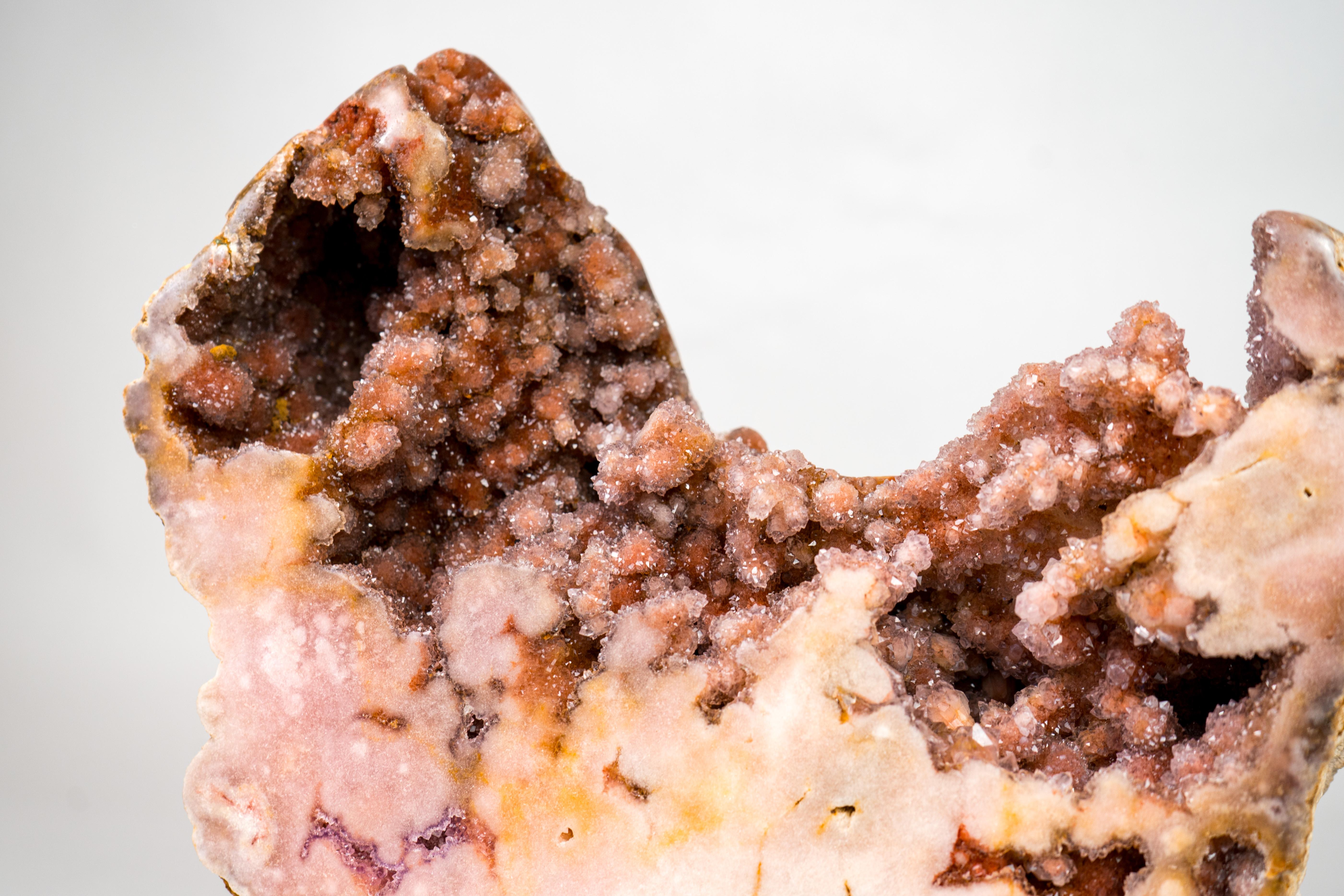 Sculptural Pink Amethyst Geode Specimen with Red Galaxy Druzy For Sale 1