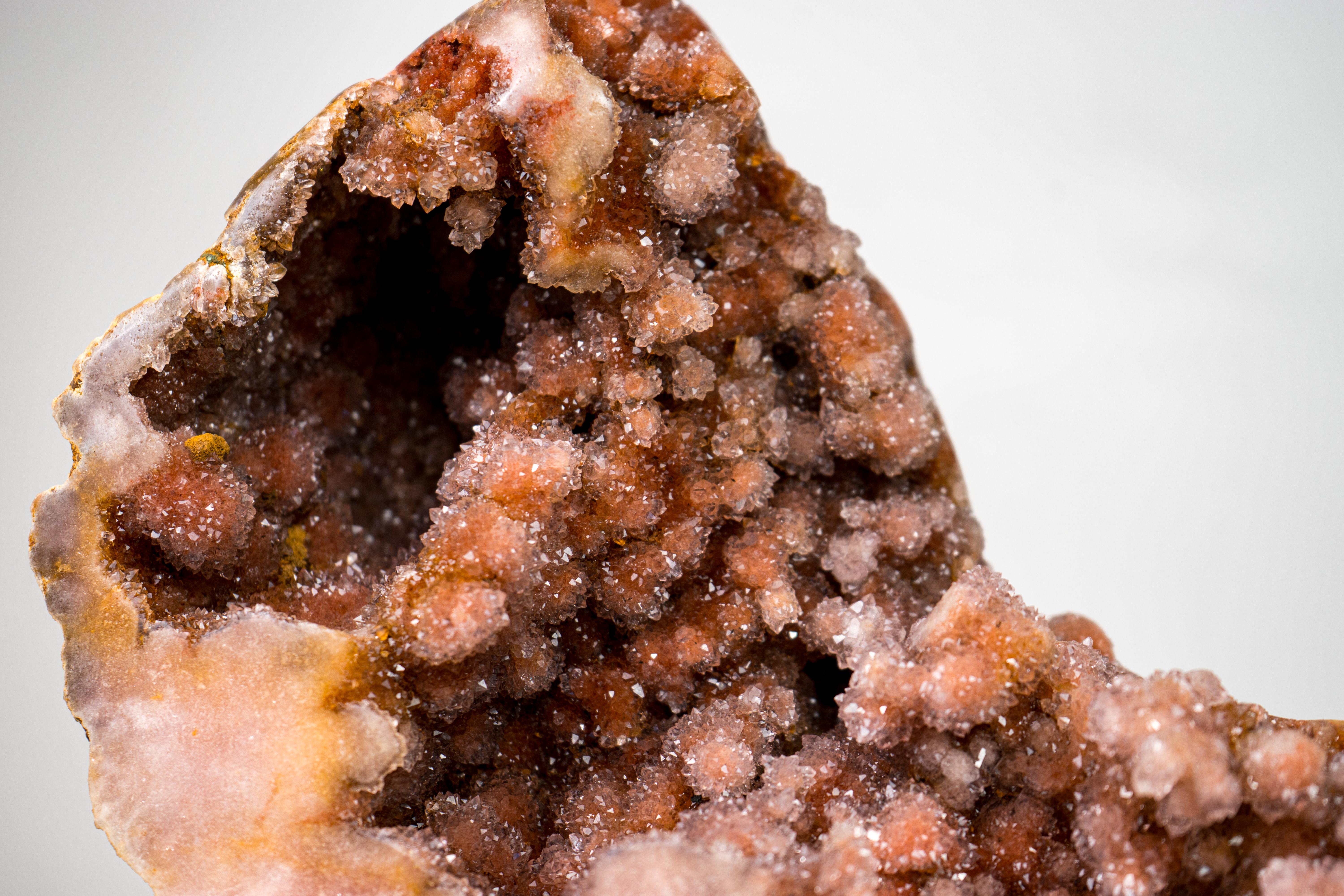 Crystal Sculptural Pink Amethyst Geode Specimen with Red Galaxy Druzy For Sale