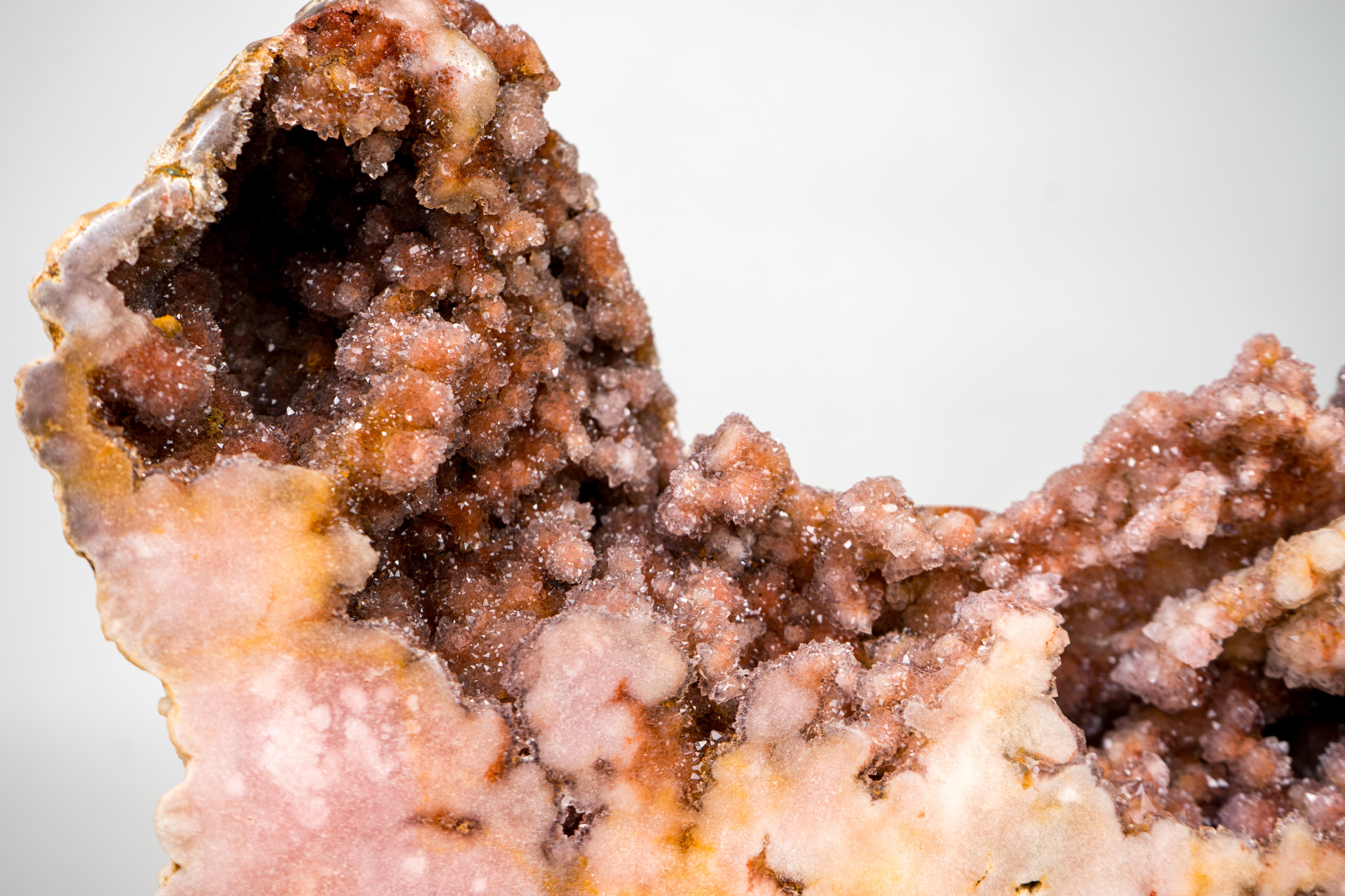 Sculptural Pink Amethyst Geode Specimen with Red Galaxy Druzy For Sale 2