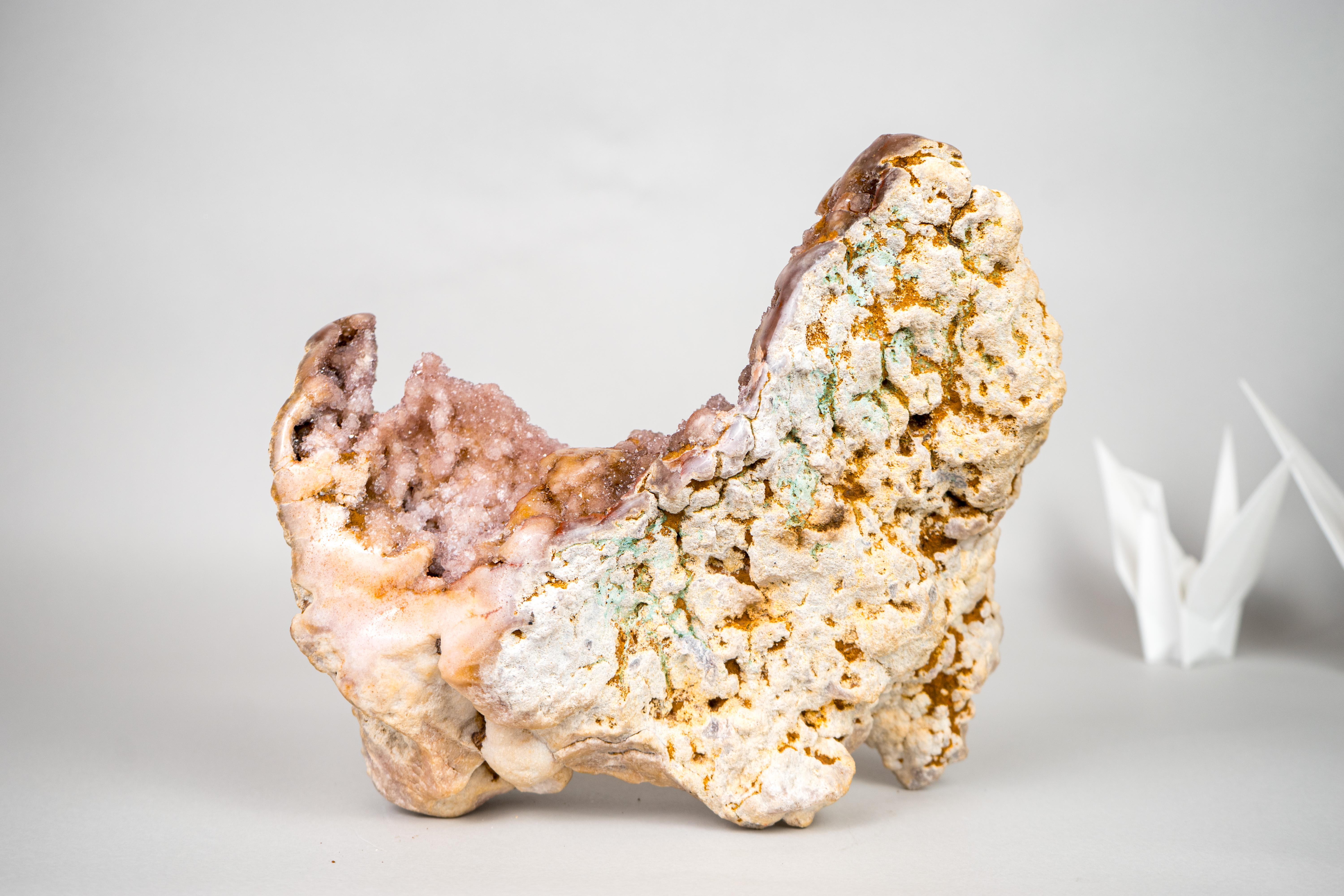 Sculptural Pink Amethyst Geode Specimen with Red Galaxy Druzy For Sale 4