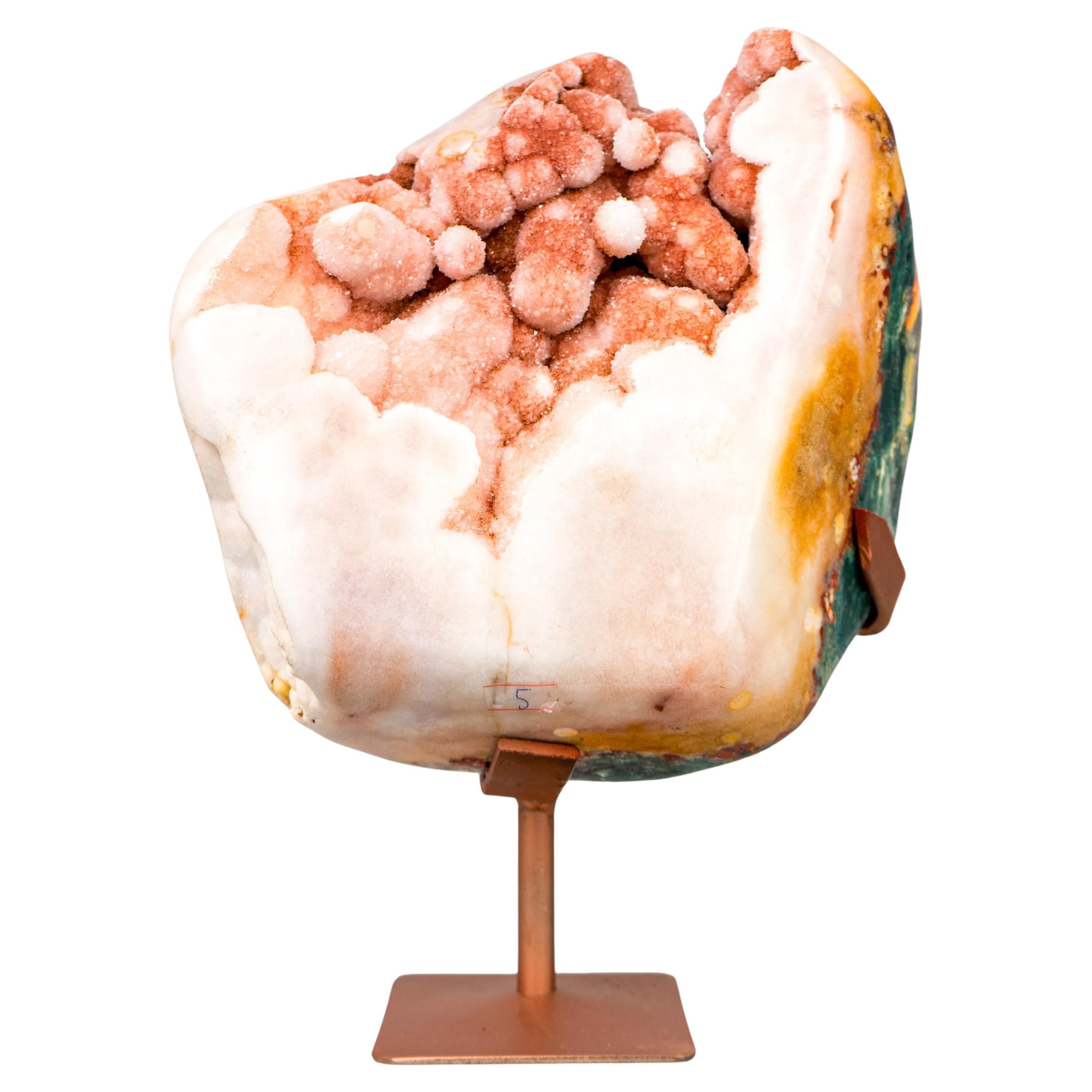 Rare Sculptural Pink Amethyst Geode with Red Druzy and Red Jasper