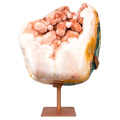 Rare Sculptural Pink Amethyst Geode with Red Druzy and Red Jasper