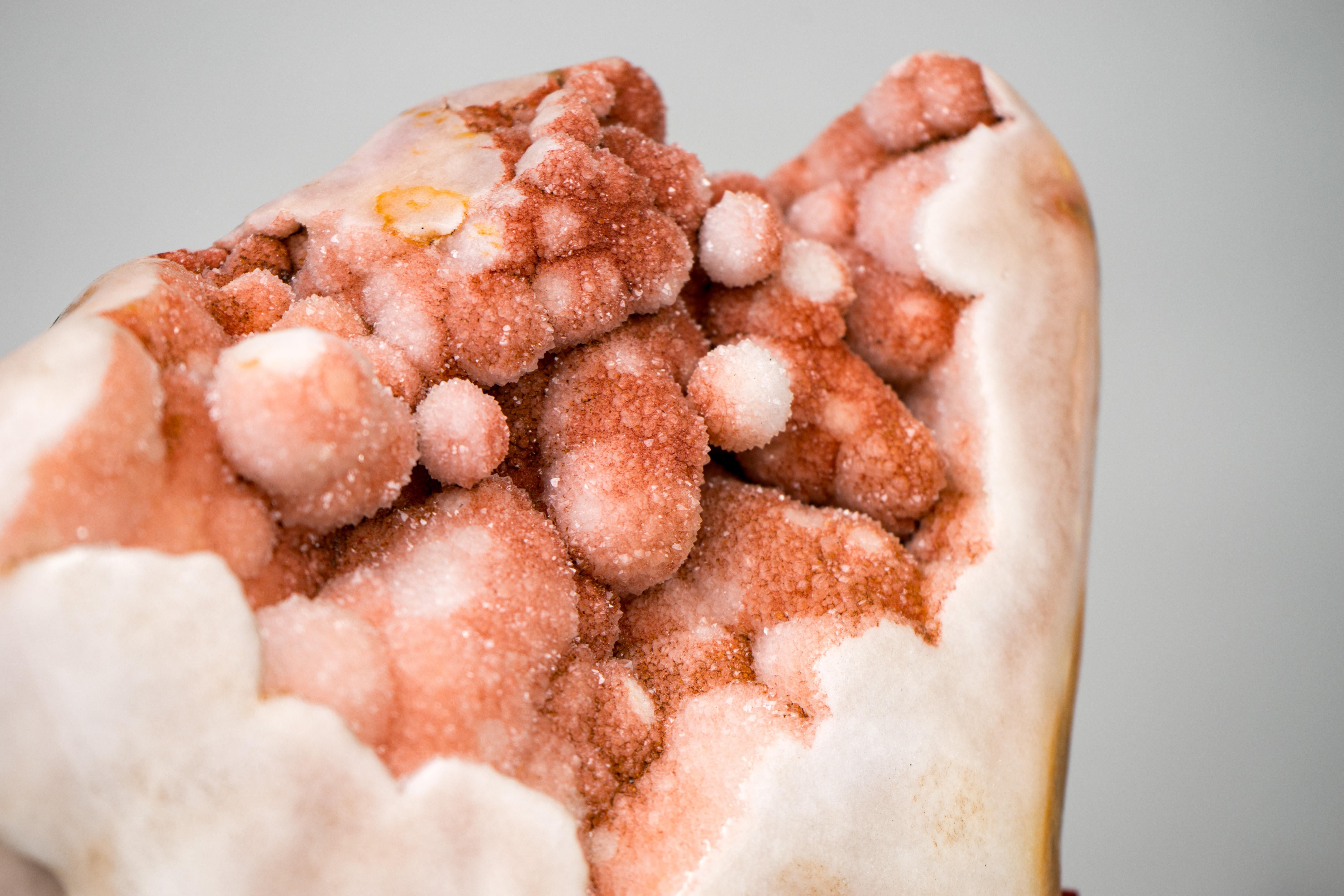 Brazilian Rare Sculptural Pink Amethyst Geode with Red Druzy and Red Jasper For Sale