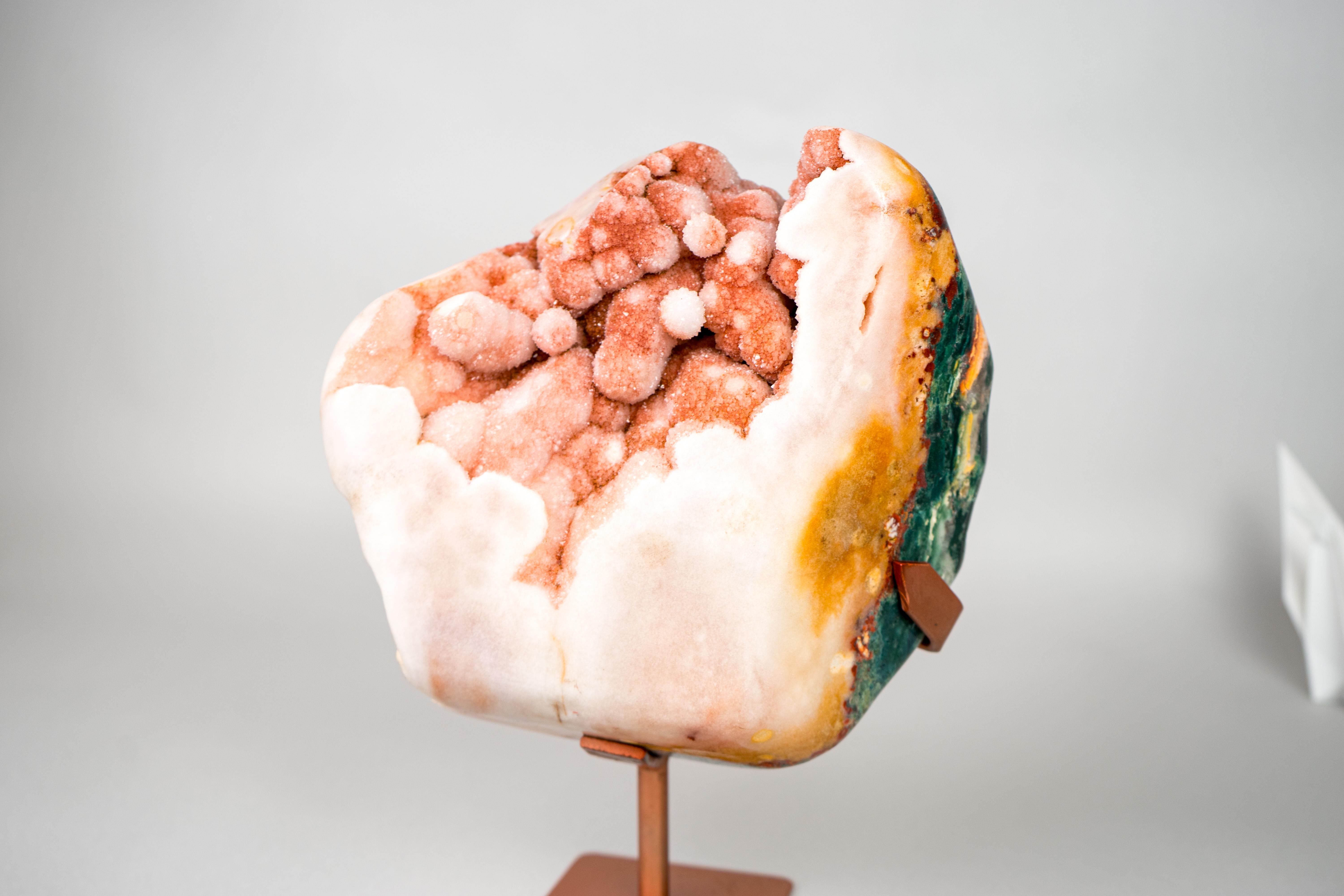 Rare Sculptural Pink Amethyst Geode with Red Druzy and Red Jasper For Sale 2