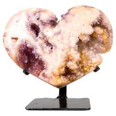 Rare Pink Amethyst Heart with Rose and Yellow Druzy