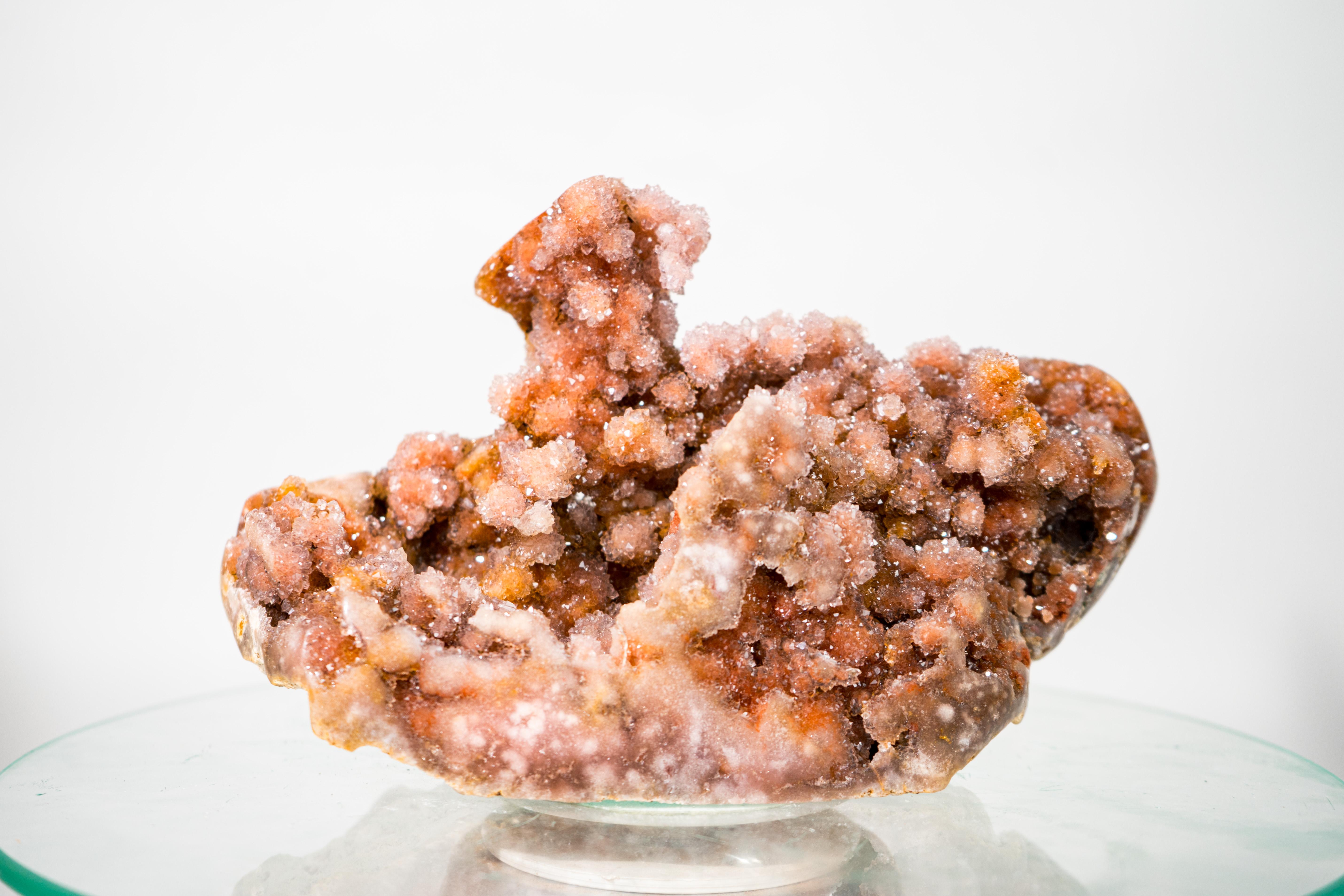 Rare Sculptural Pink Amethyst Geode with Red Galaxy Druzy For Sale 4