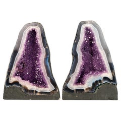 Rare Bookmatching Pair of Blue & White Lace Agate Geodes