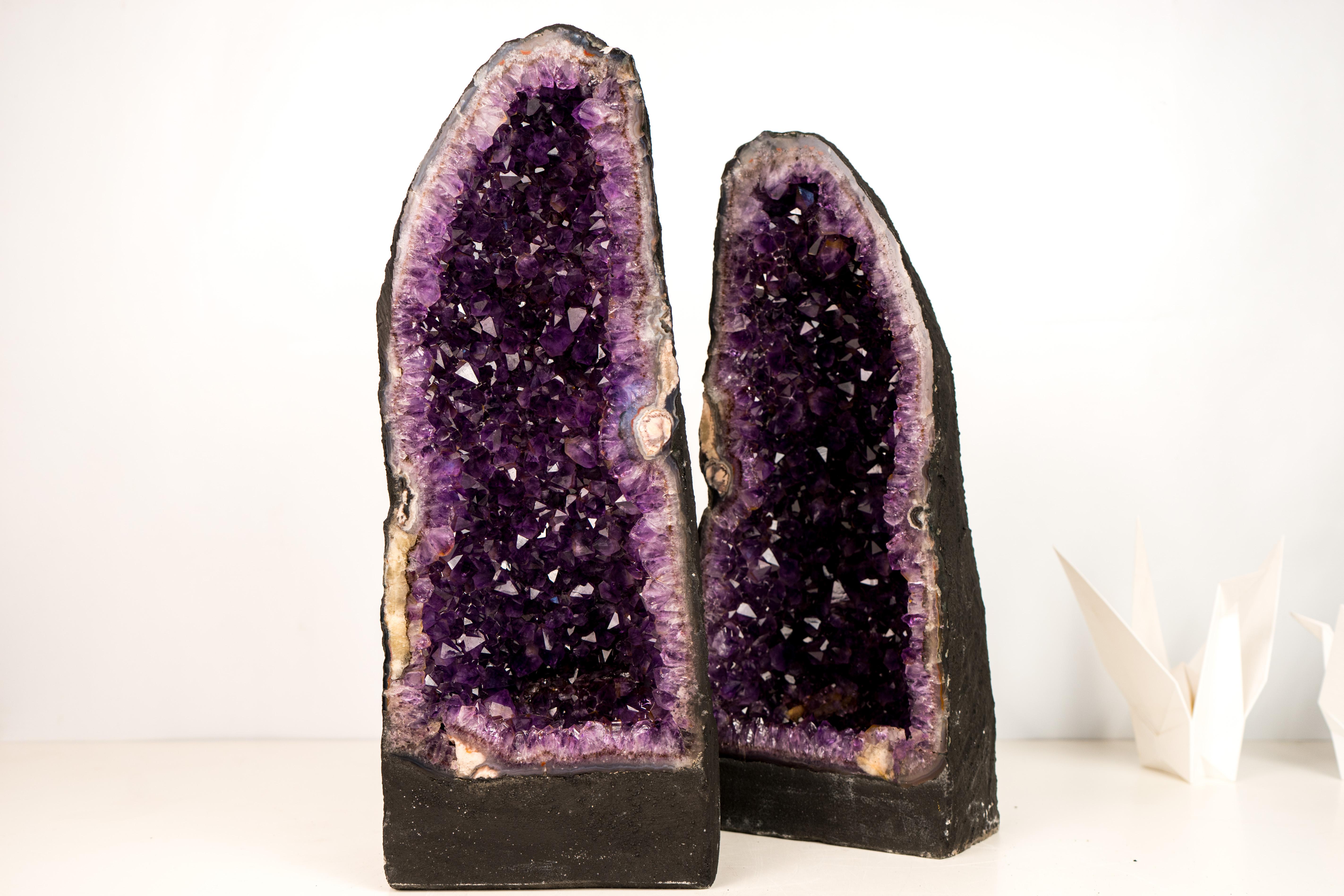 Pair of Stunning Amethyst Geode Cathedrals with Large Sparkly Deep Violet For Sale 3