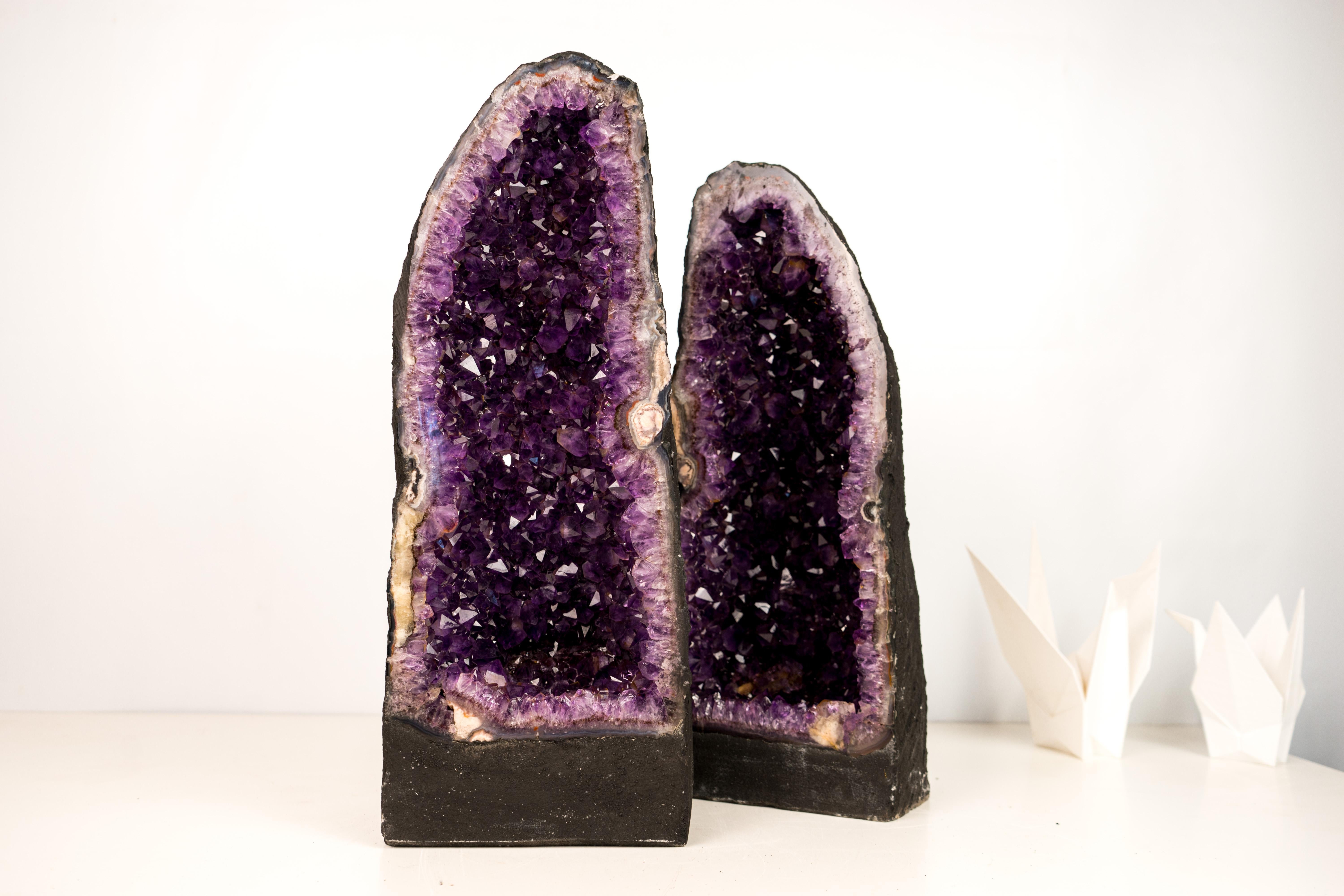 Pair of Stunning Amethyst Geode Cathedrals with Large Sparkly Deep Violet For Sale 2