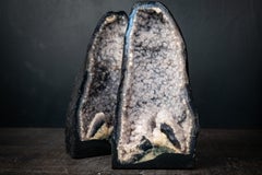Rare Pair of Agate Geodes with Snowball Botryoidal Quartz & Sparkling Druzy