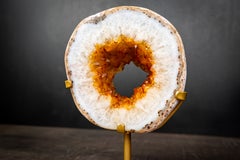 Golden Orange Citrine Portal Geode with Polished White Agate Border