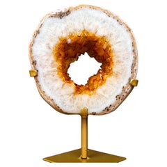 Golden Orange Citrine Portal Geode with Polished White Agate Border