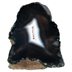 Rare Natural Black Lace Agate Geode with White Agate Center