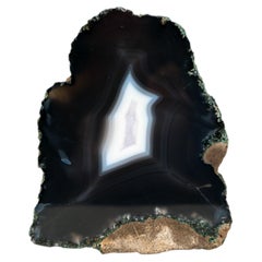 Rare Undyed Black Lace Agate Geode with White Agate Center
