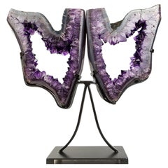 Spectacular AAA-Grade Brazilian Amethyst Geode Butterfly Wings Pair