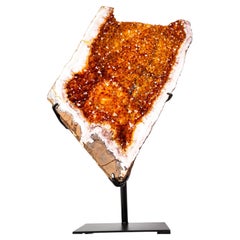 Gran geoda de citrino AAA con una roseta floral gigante y drusas de color naranja intenso