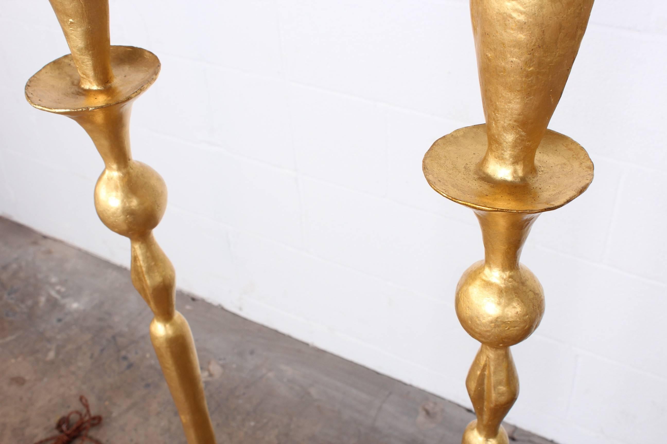 Pair of Gilded Bronze Floor Lamps by Alberto Giacometti In Excellent Condition In Dallas, TX