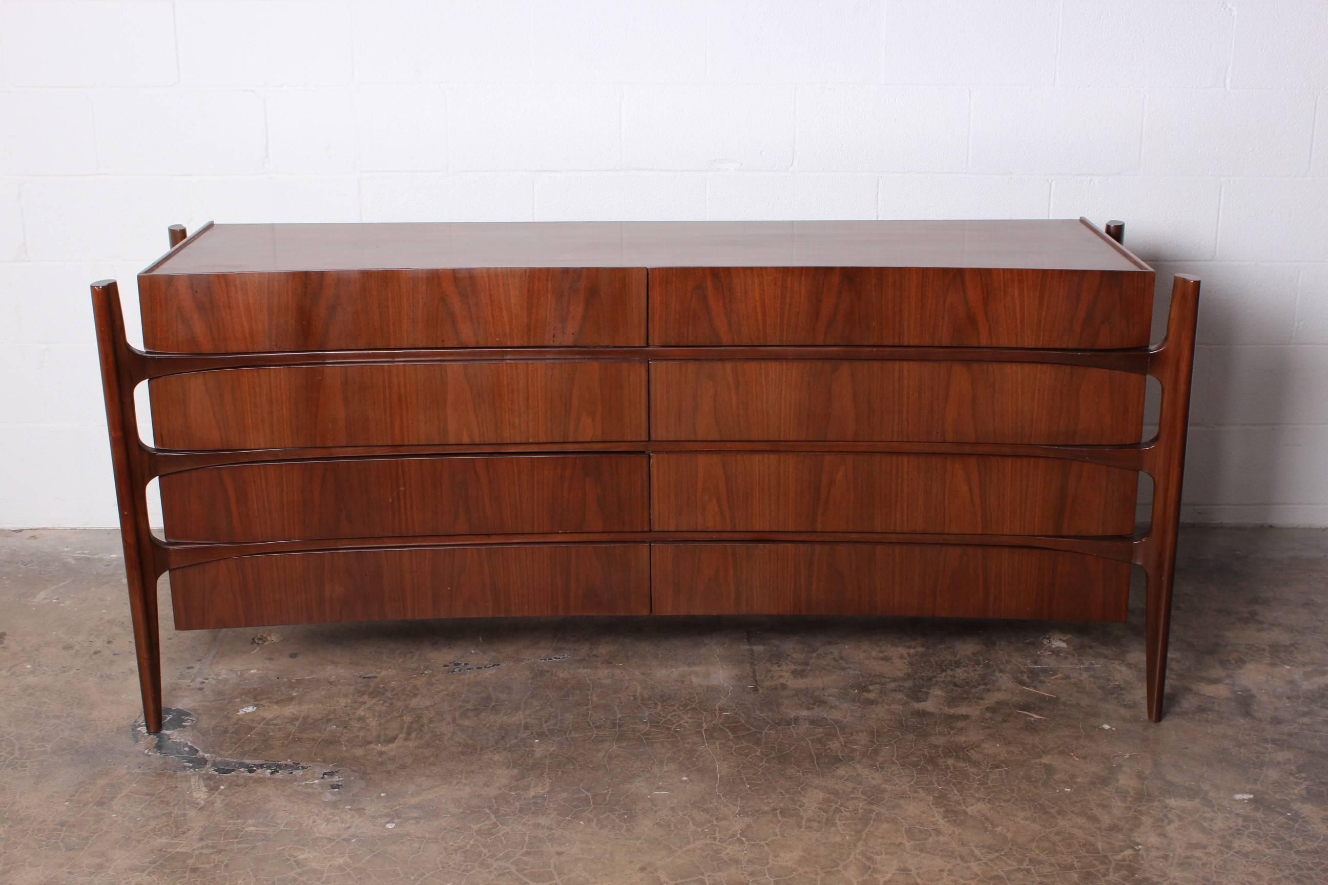 Walnut Curved Front Dresser Designed by William Hinn 1