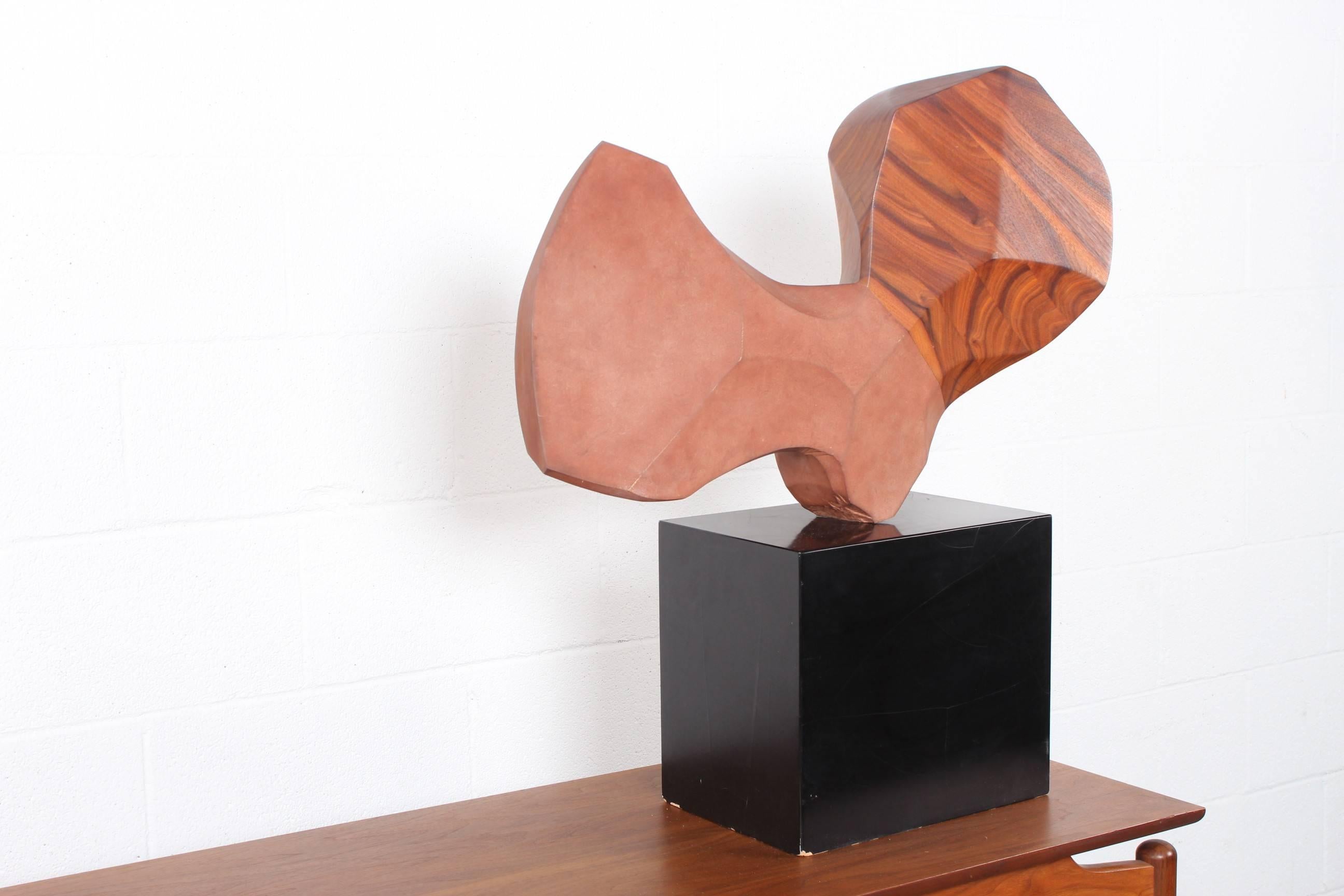 Large Stone and Walnut Sculpture  In Excellent Condition In Dallas, TX