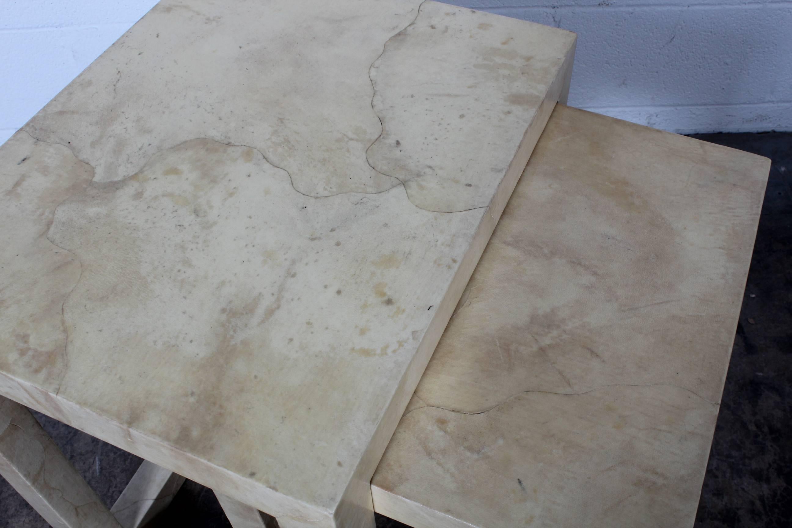 Late 20th Century Parchment Nesting Tables by Karl Springer