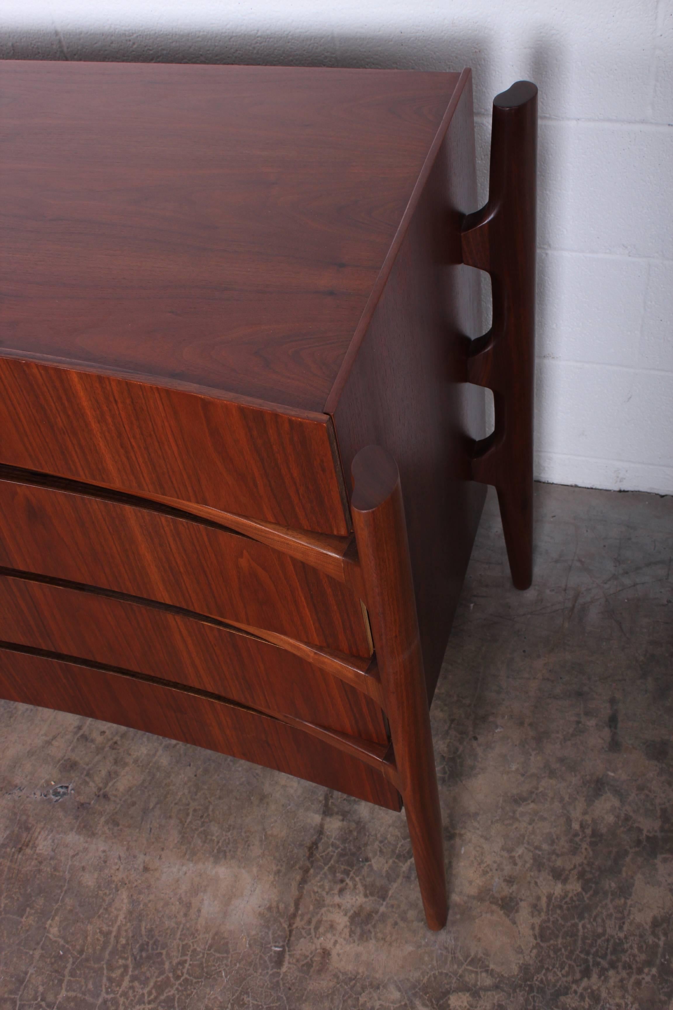 Walnut Curved Front Dresser Designed by William Hinn 5