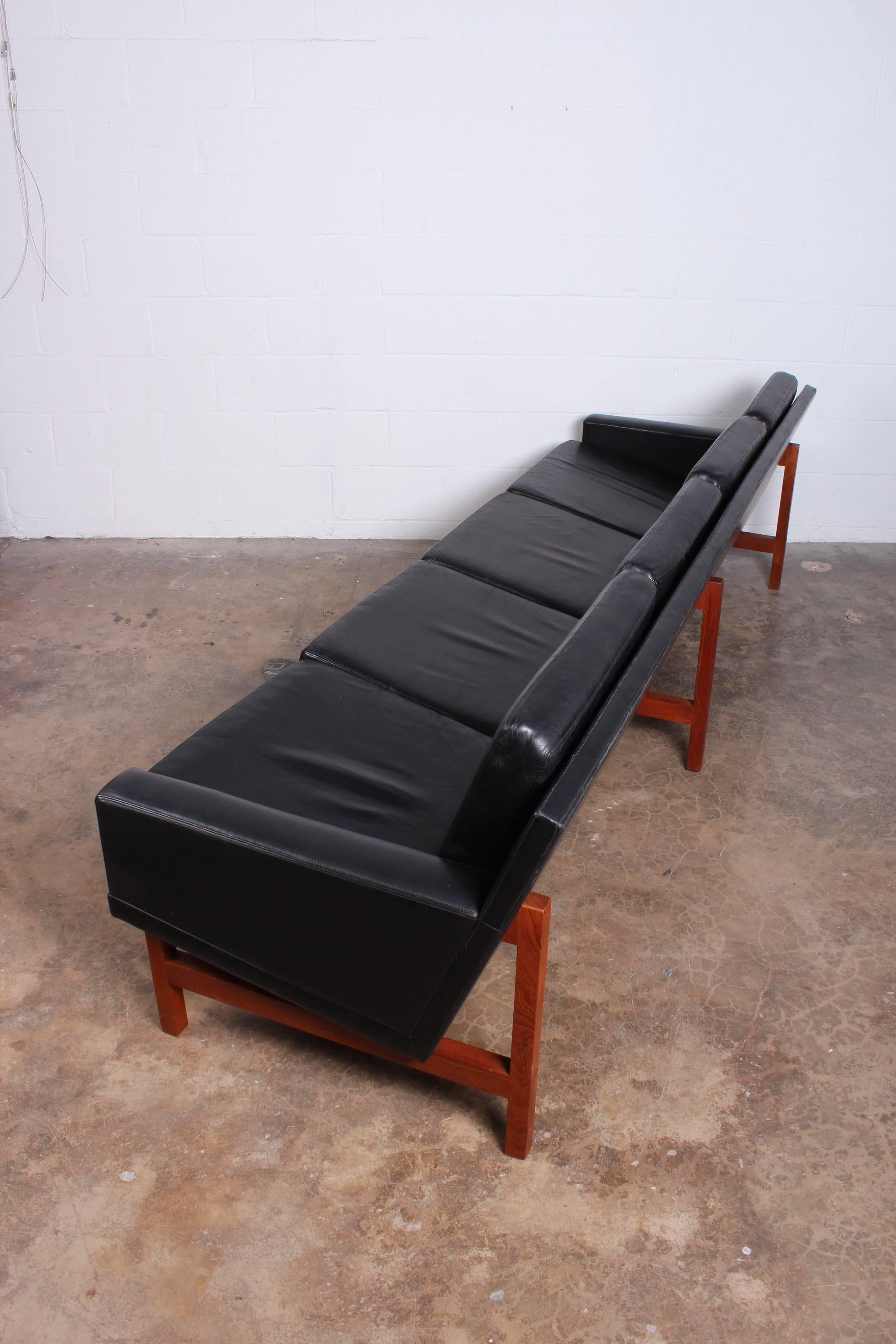 Long Danish Sofa in Leather and Teak 1