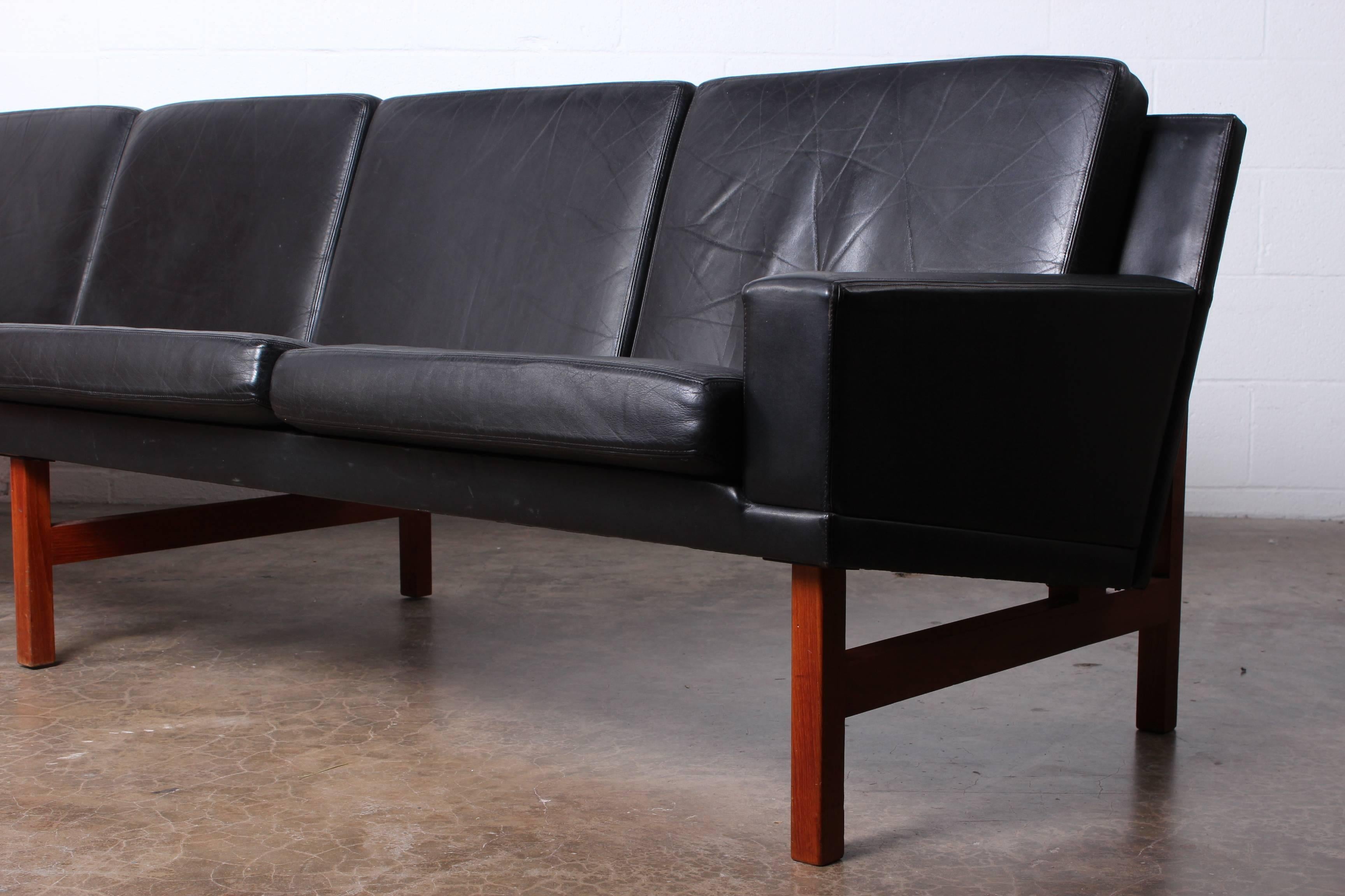 Long Danish Sofa in Leather and Teak 5