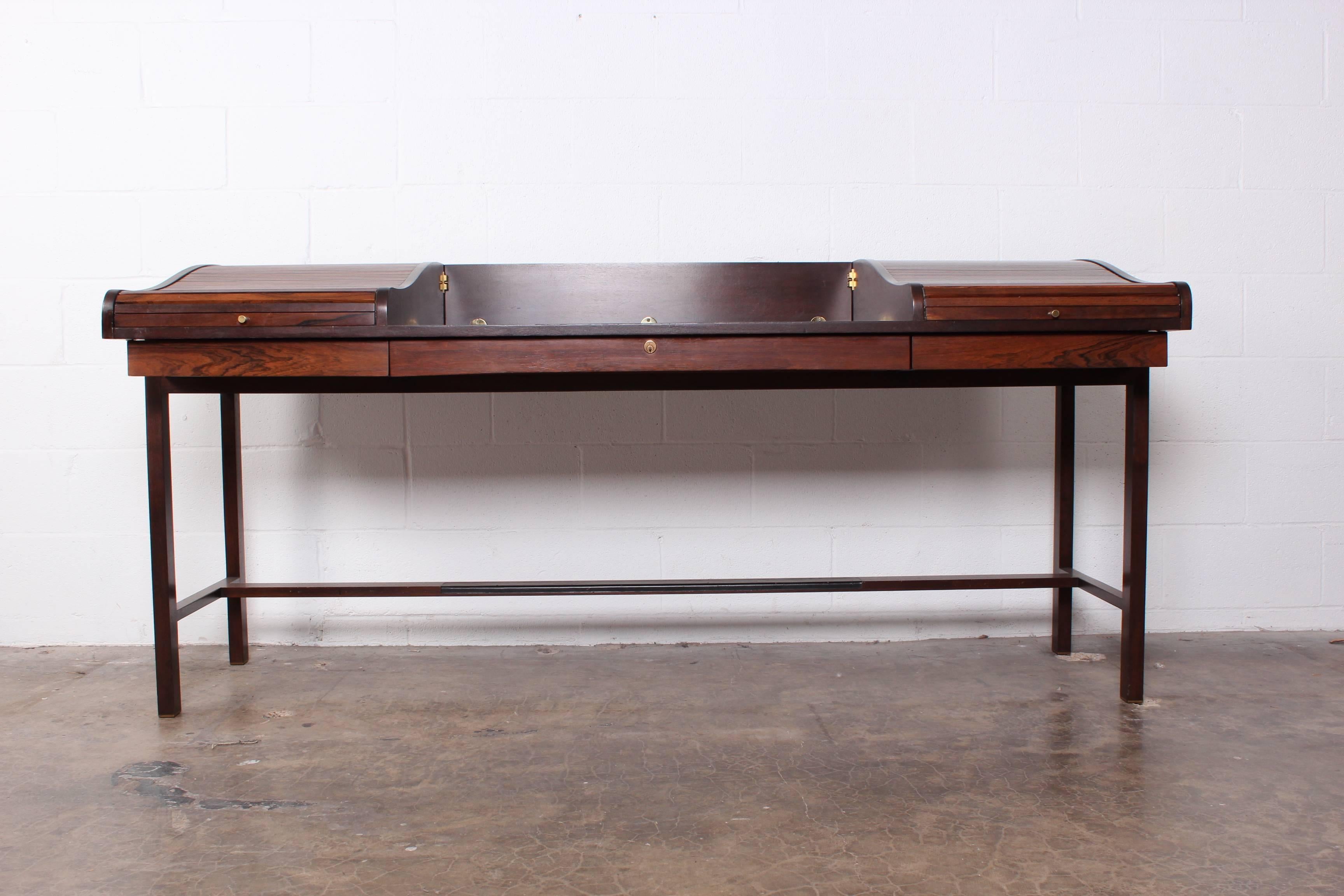 Mid-20th Century Rosewood Roll Top Desk by Edward Wormley for Dunbar