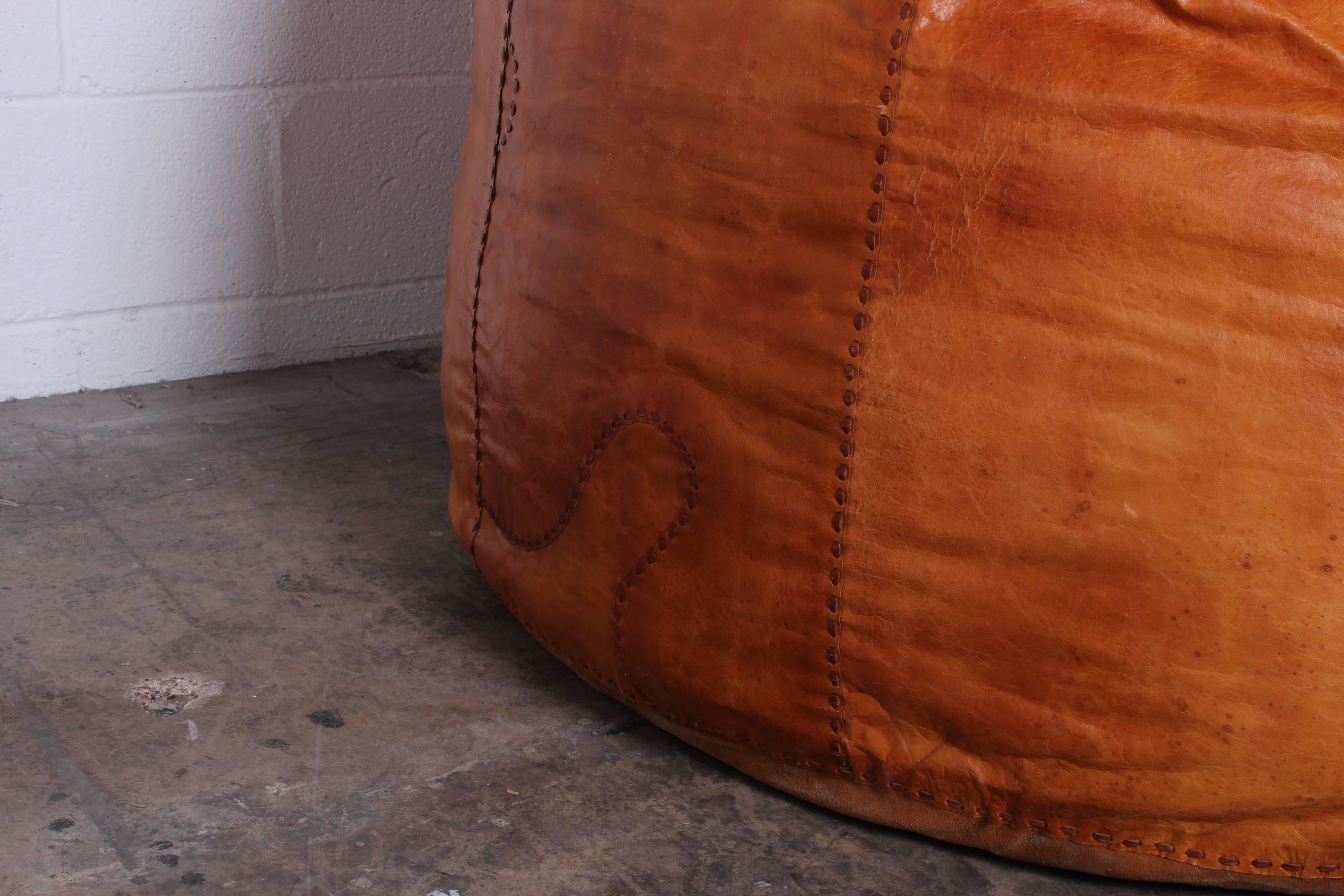 Large Patinated Leather Beanbag In Good Condition In Dallas, TX