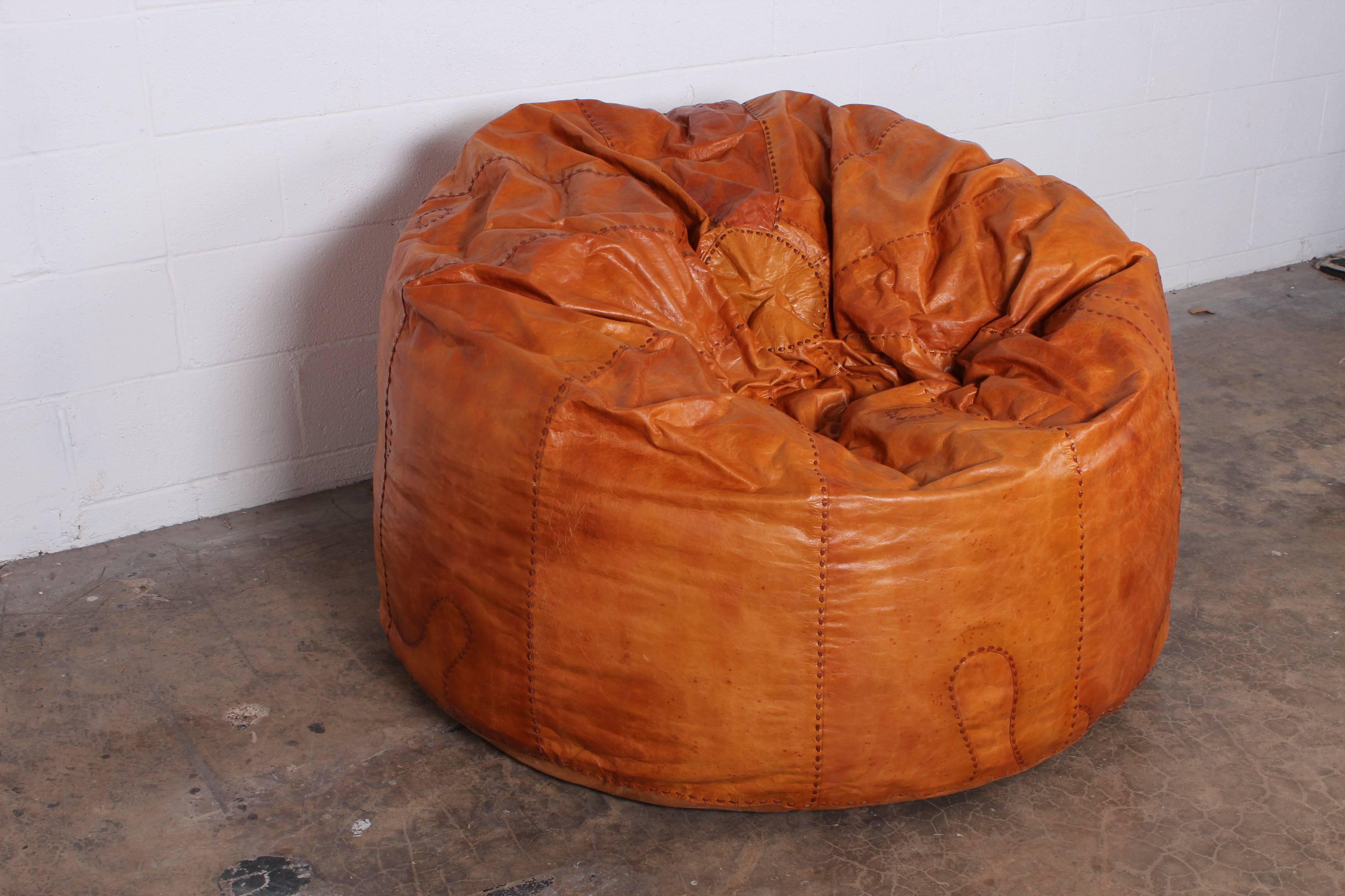 Late 20th Century Large Patinated Leather Beanbag