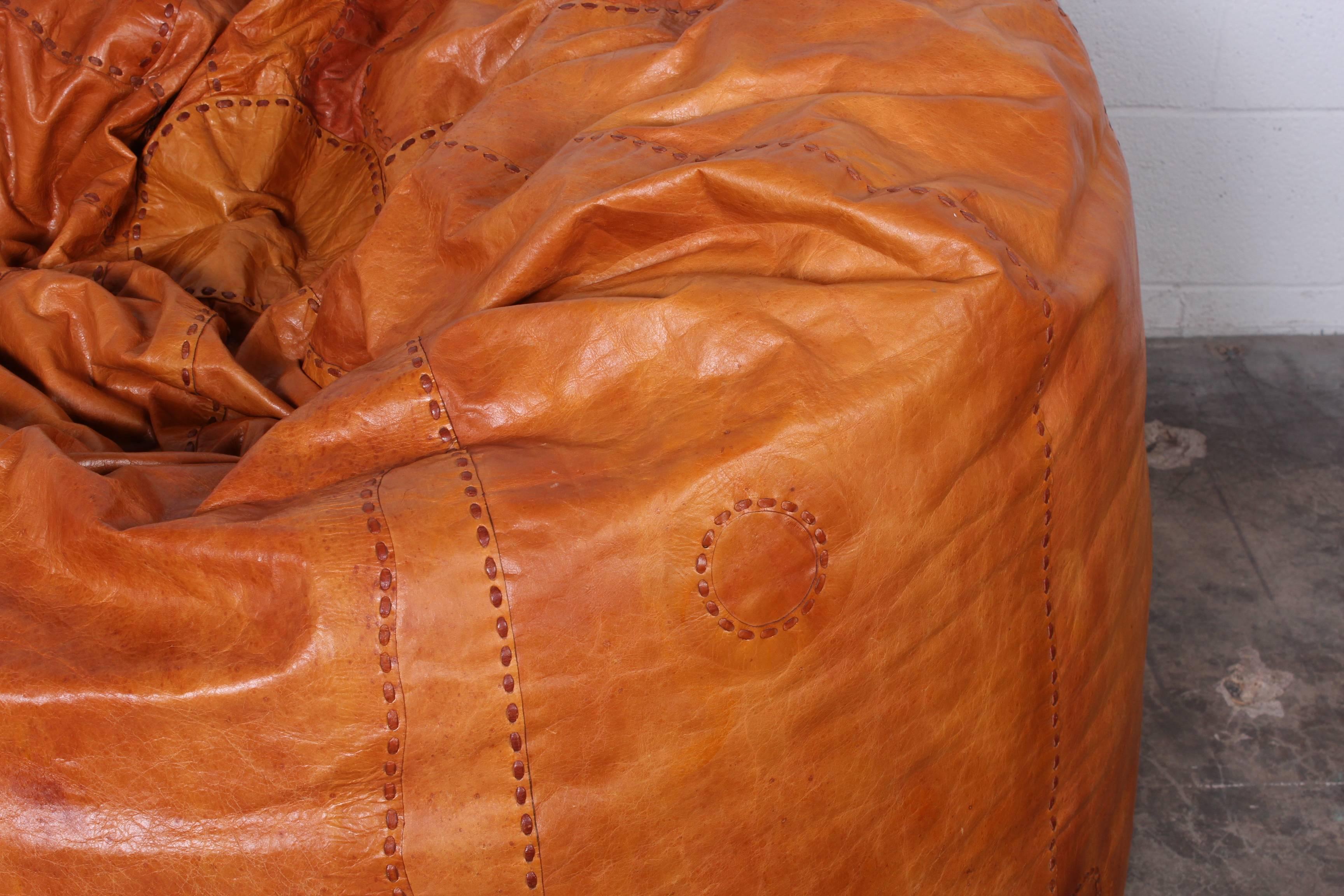 Large Patinated Leather Beanbag 1