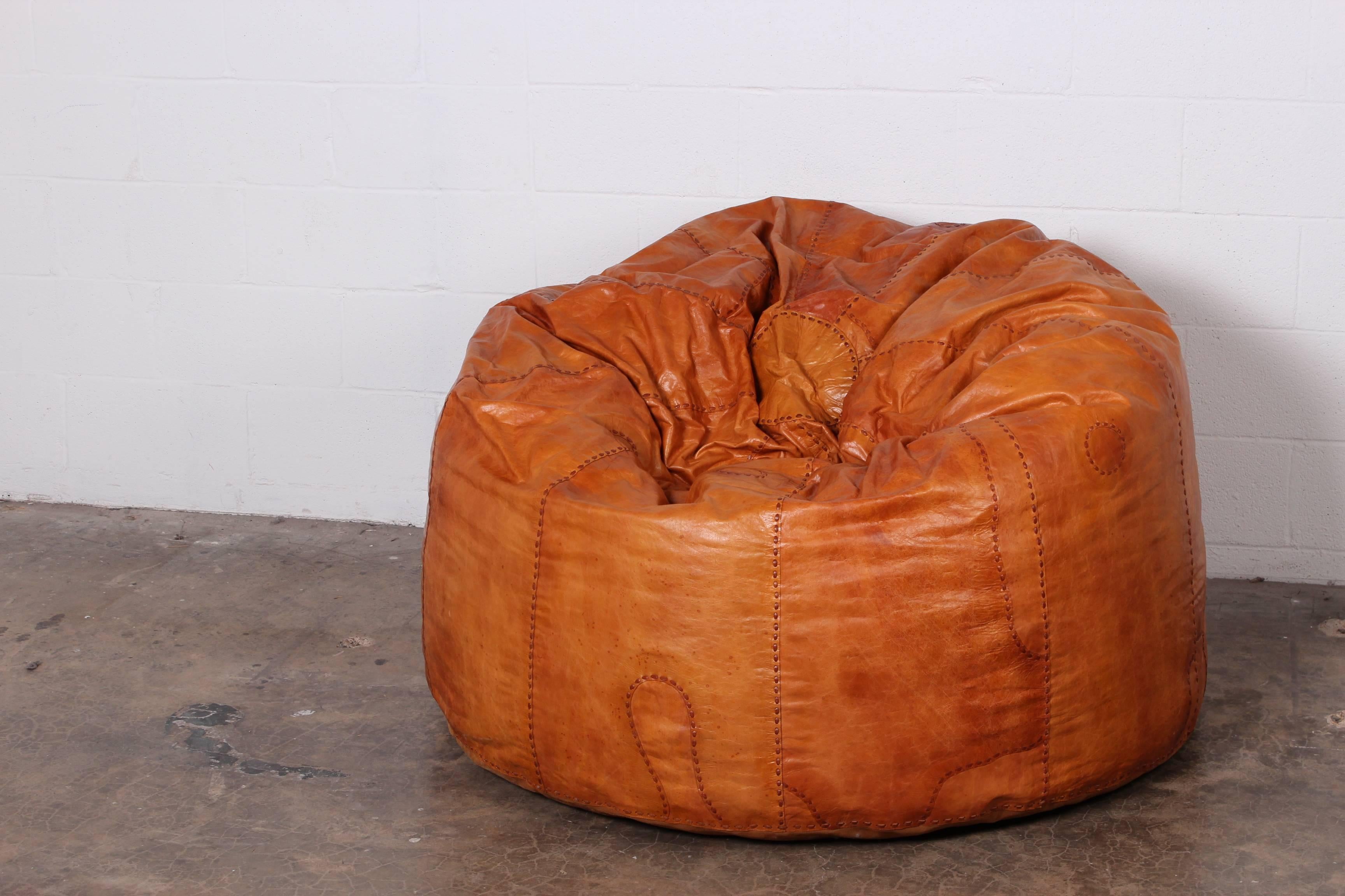Large Patinated Leather Beanbag 2