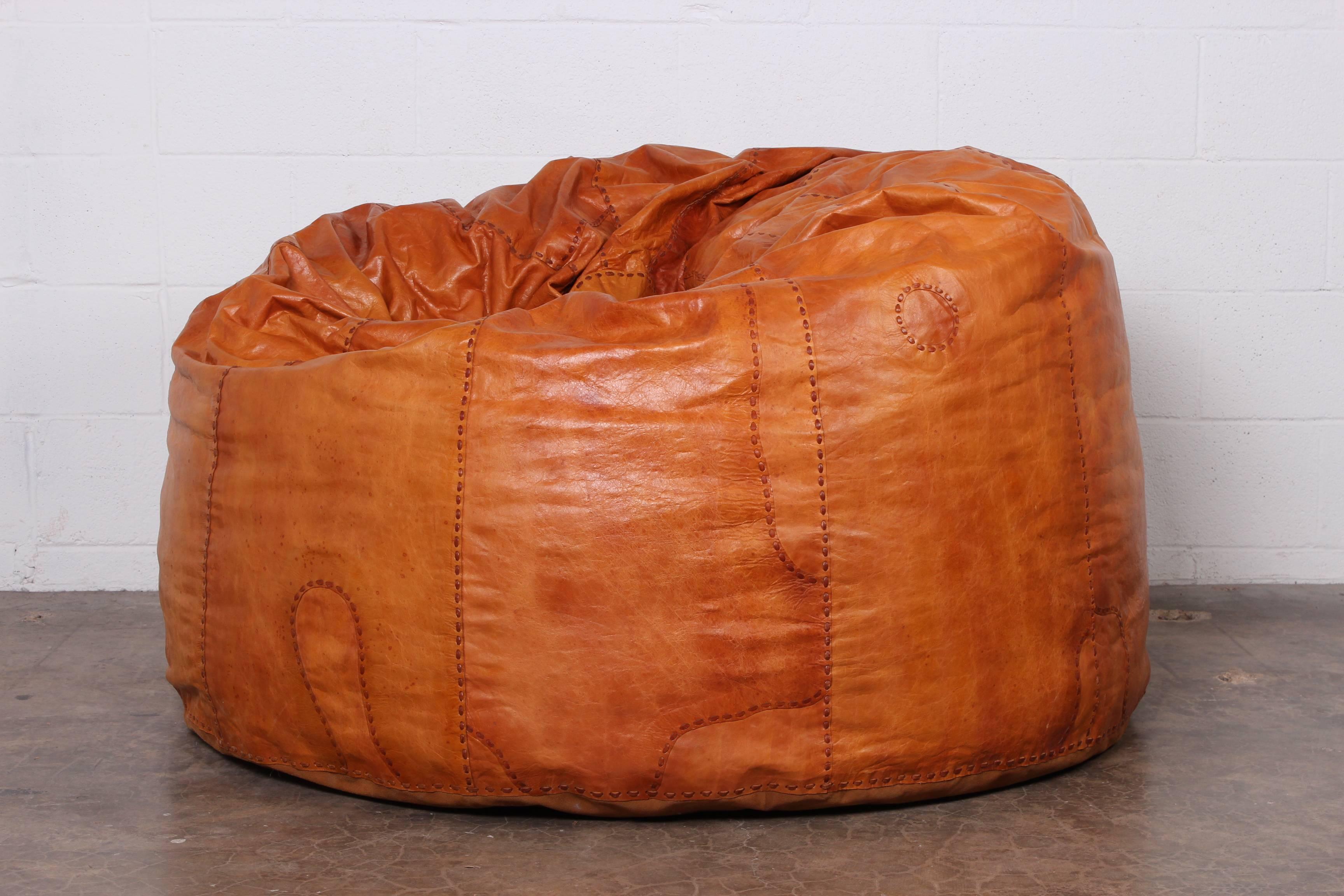 Large Patinated Leather Beanbag 3