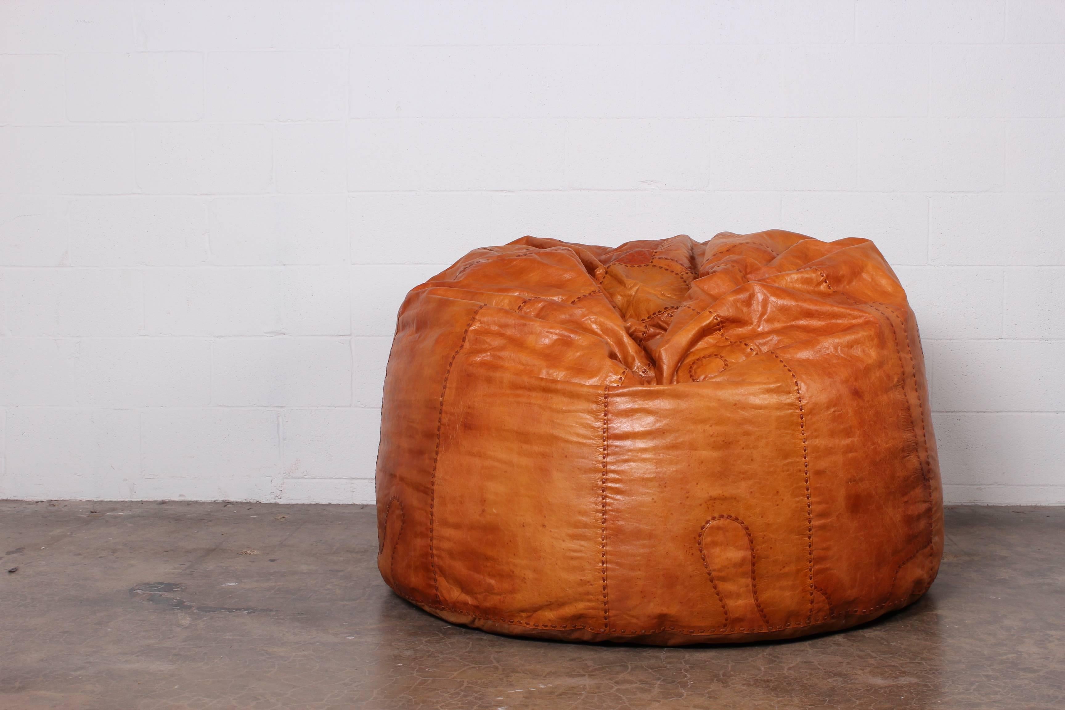 Large Patinated Leather Beanbag 4