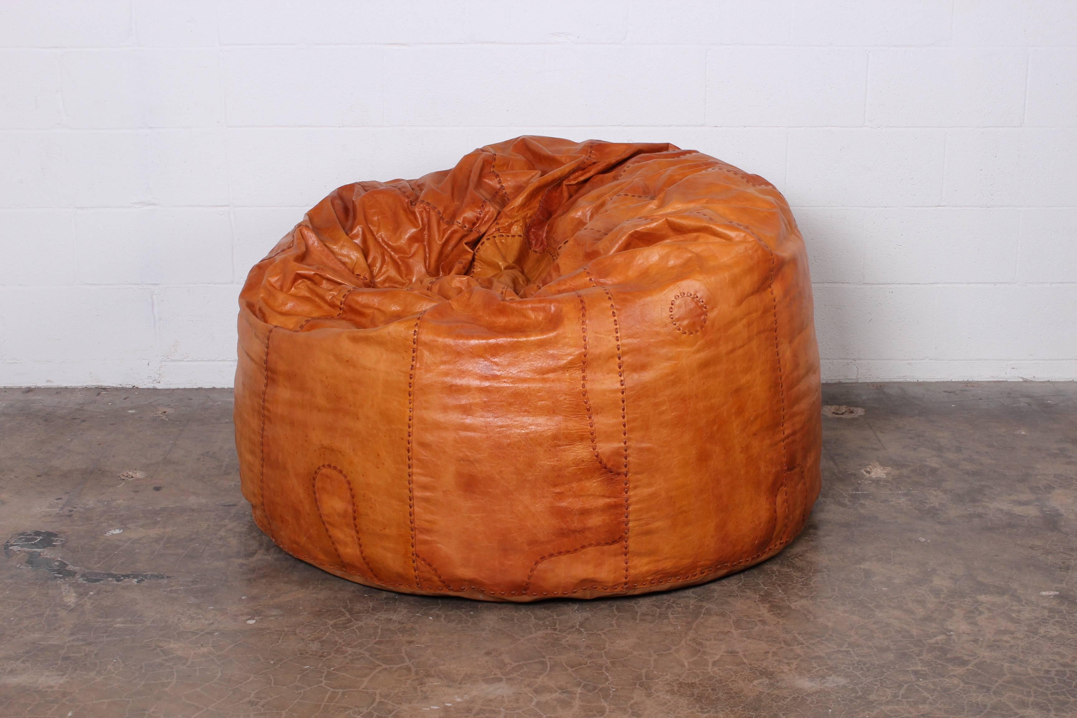 Large Patinated Leather Beanbag 5